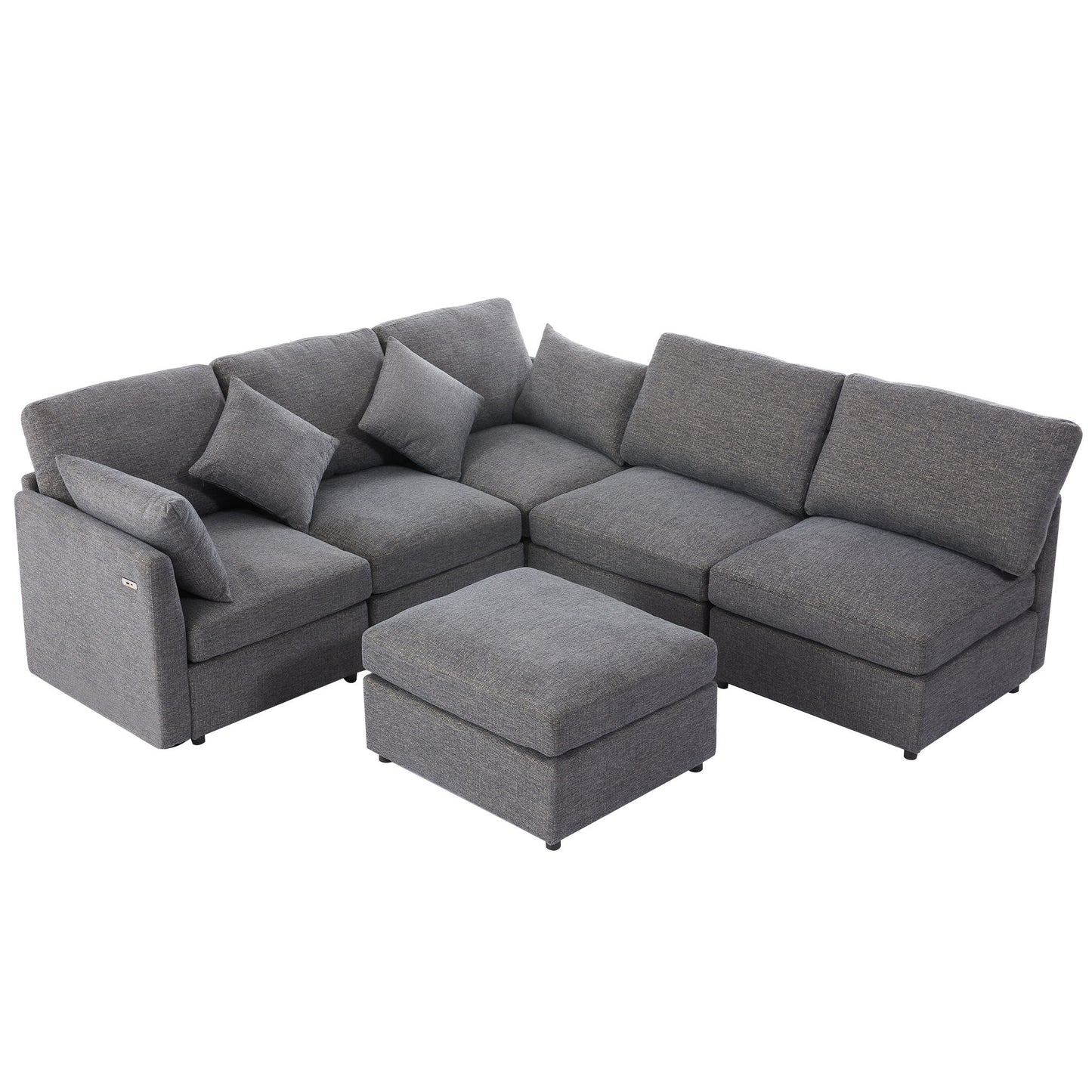 Sectional Sofa Modular Sofa U - Shaped Sofa Couch Sofa Bed L - Shaped Sofa With A Movable Ottoman And Two USB Ports For Living Room - Gray