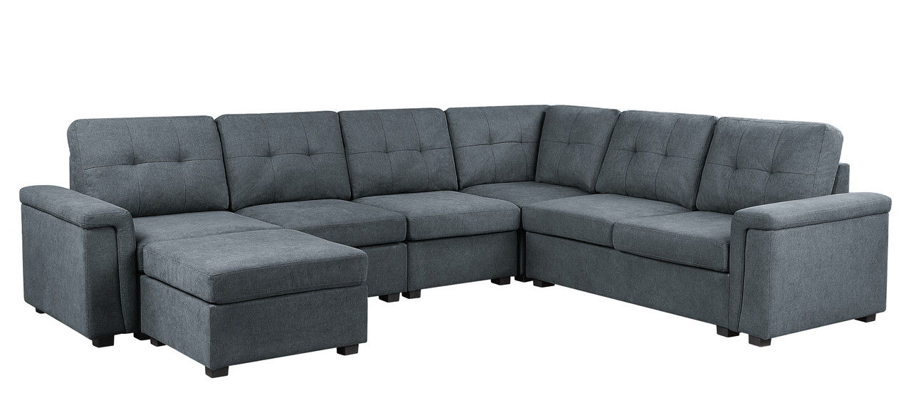 Isla - Woven Fabric 7 Seater Sectional Sofa With Ottoman - Gray