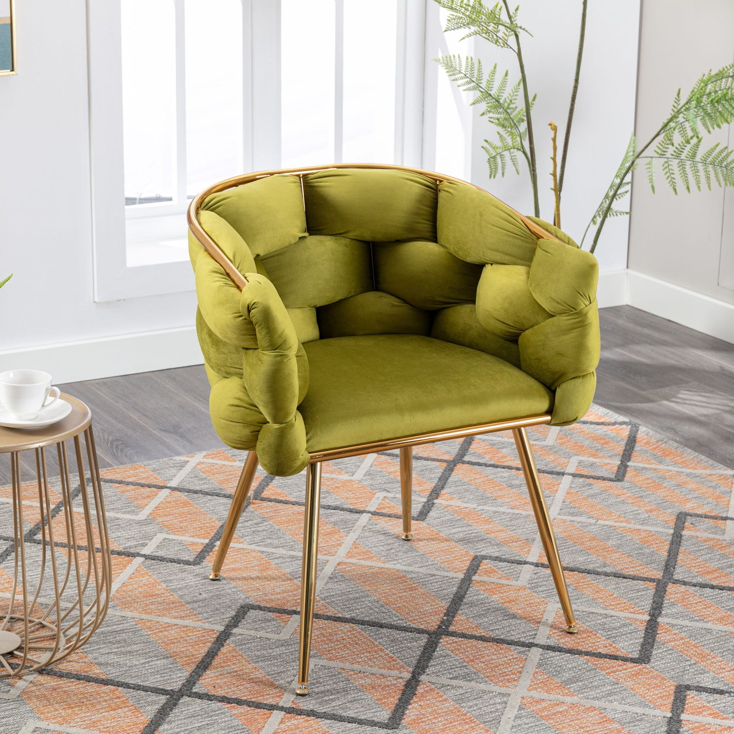 Luxury Modern Simple Leisure Velvet Single Sofa Chair Bedroom Lazy Person Household Dresser Stool Manicure Table Back Chair - Olive Green