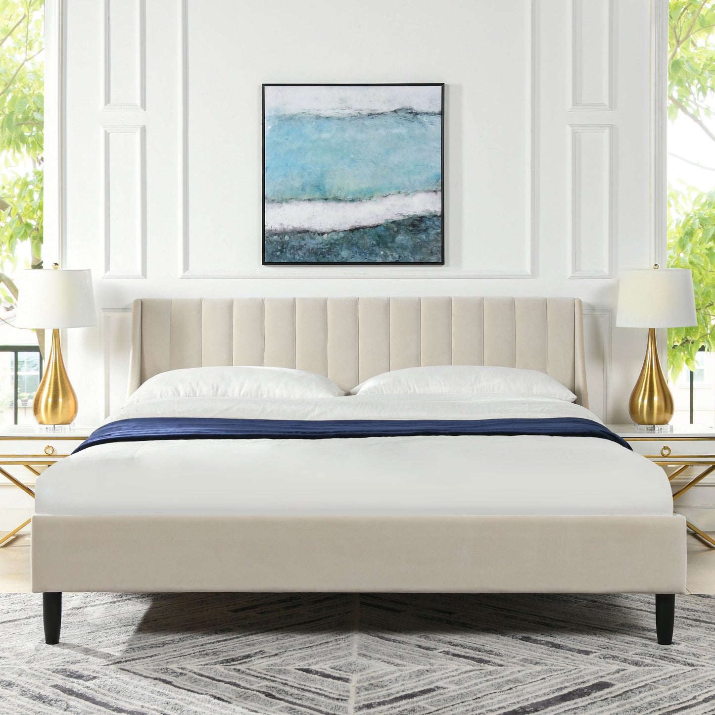 Aspen - King Vertical Tufted Headboard Platform Bed Set - French Beige