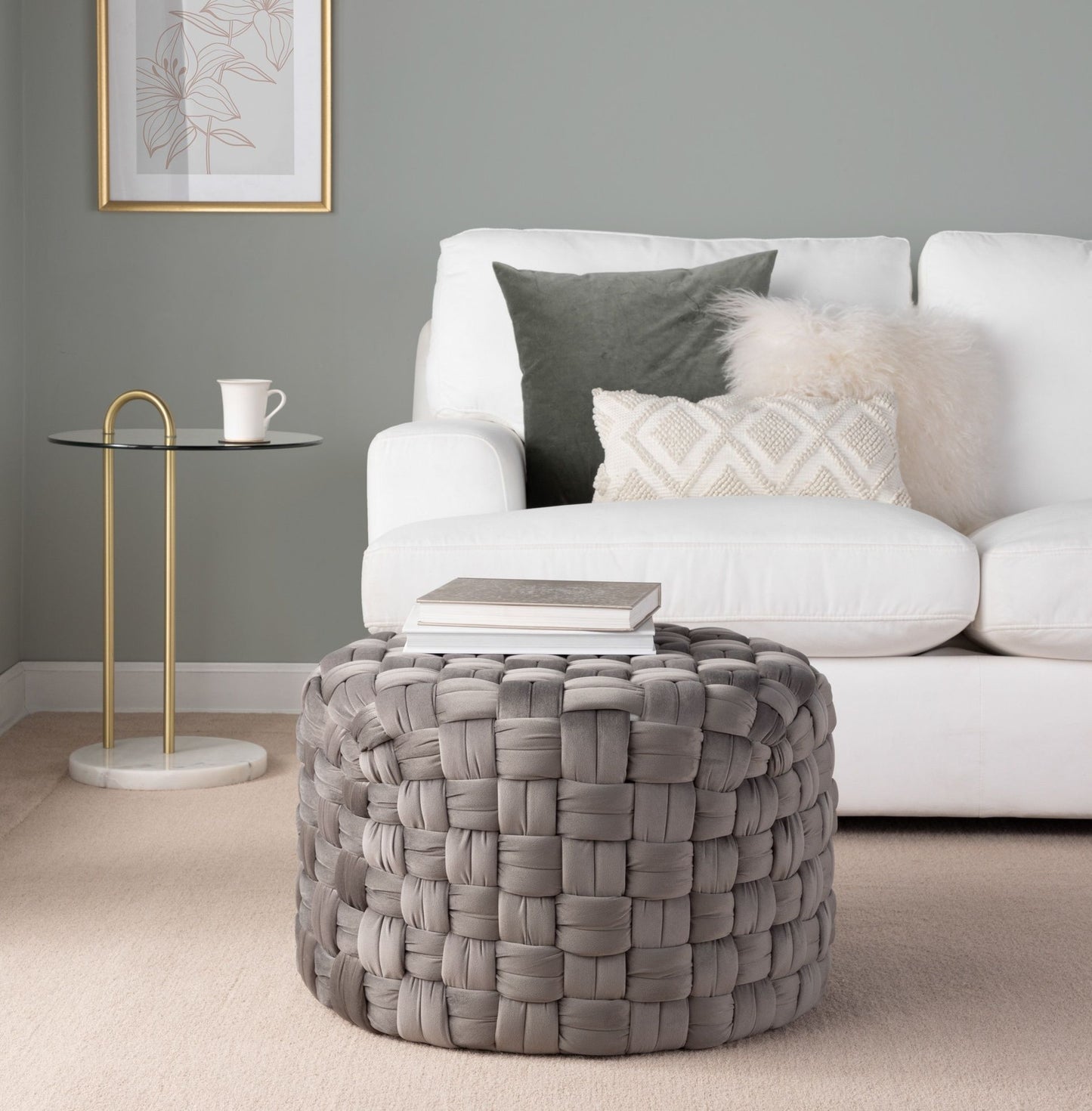 Braided - Round Ottoman - Dark Gray