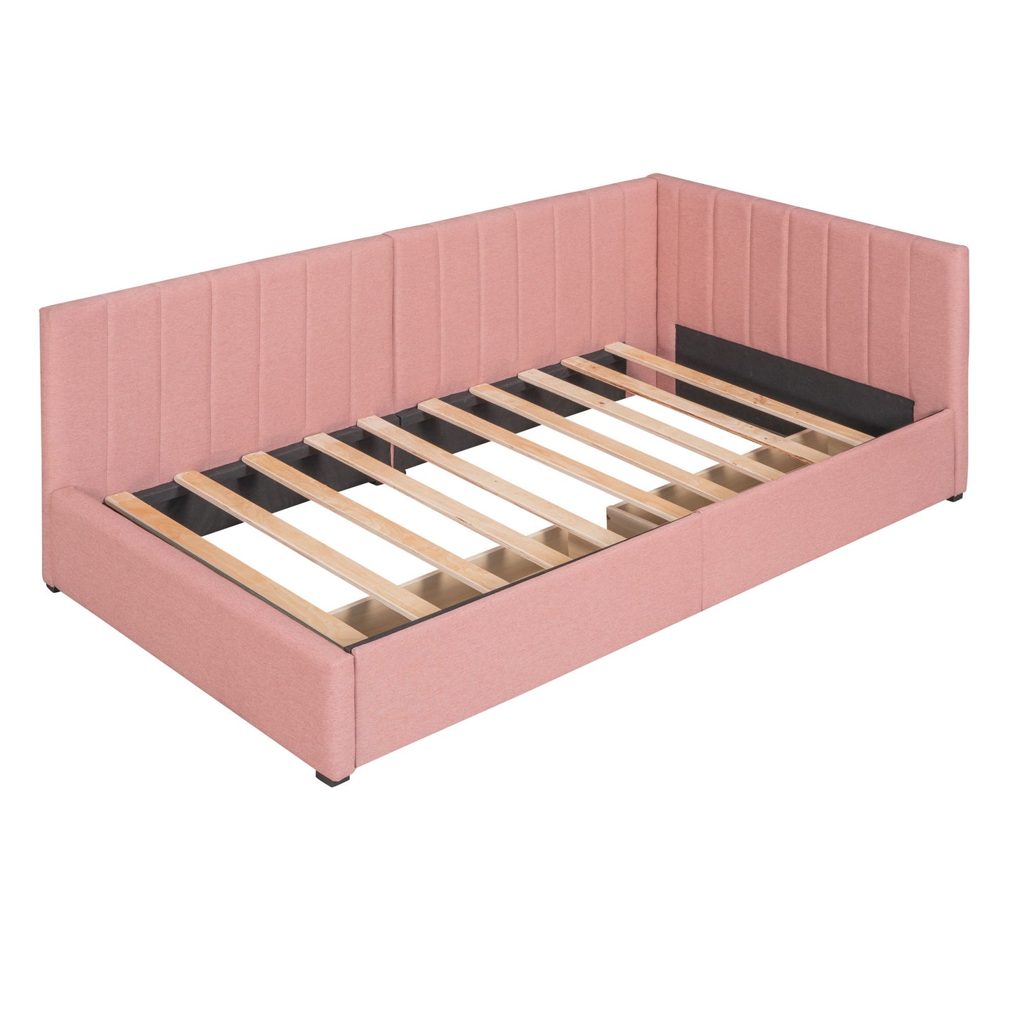 Twin Size Upholstered Daybed With 2 Storage Drawers, Sofa Bed Frame No Box Spring Needed - Pink