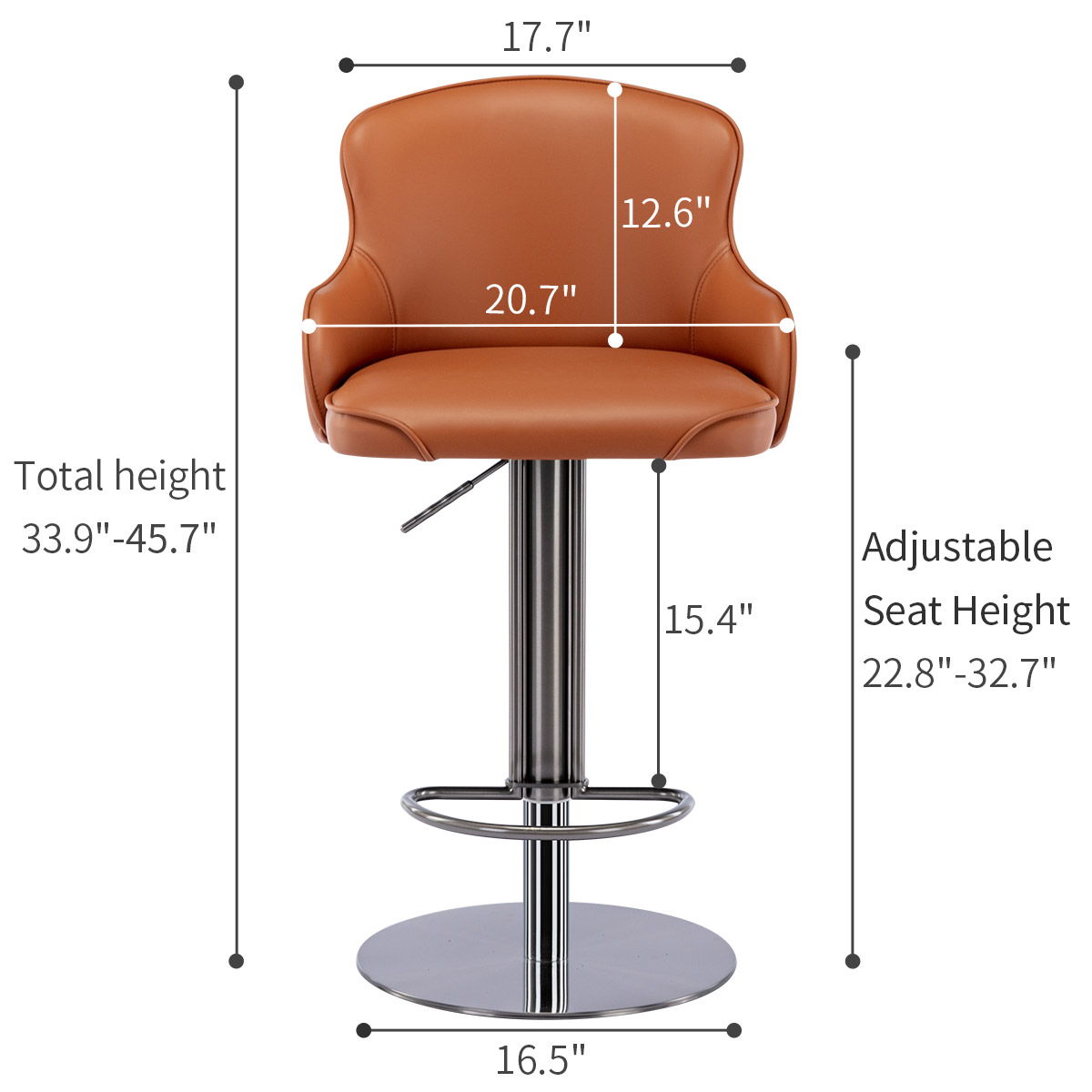 Black Titanium Stainless Steel Bar Stool, Grade Modern Leather Bar Chair With Backrest, Swivel Adjustable Height For Kitchen Counter And Dining Room - Orange