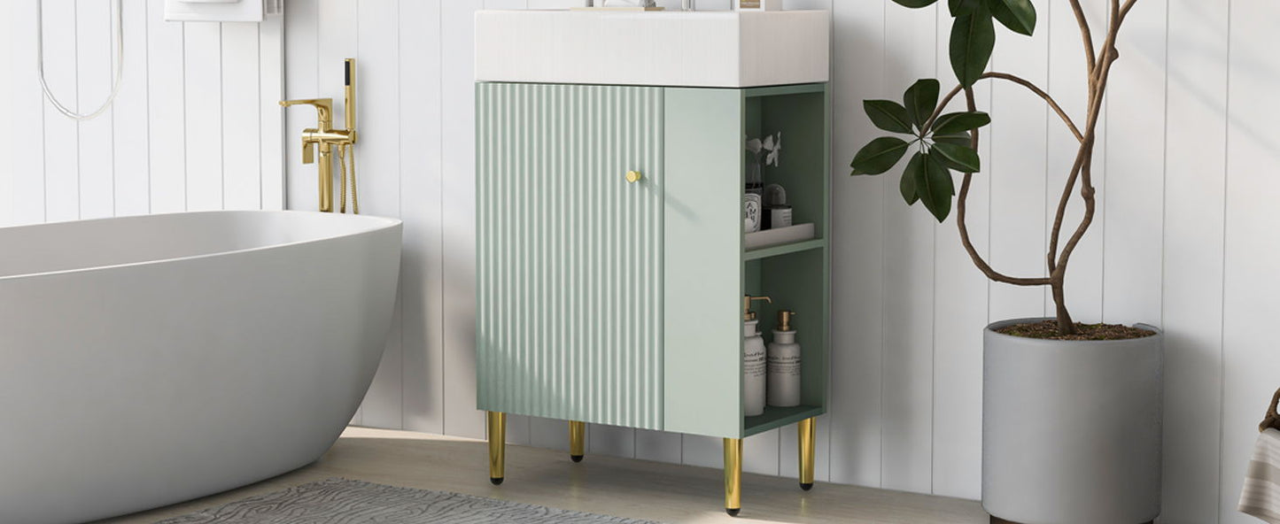 Bathroom Vanity, Combo Cabinet, Bathroom Storage Cabinet, Single Ceramic Sink, Right Side Storage - Green