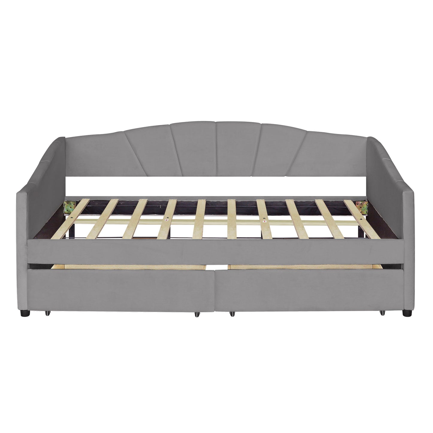 Twin Size Upholstered Daybed With Two Drawers And Slat - Gray