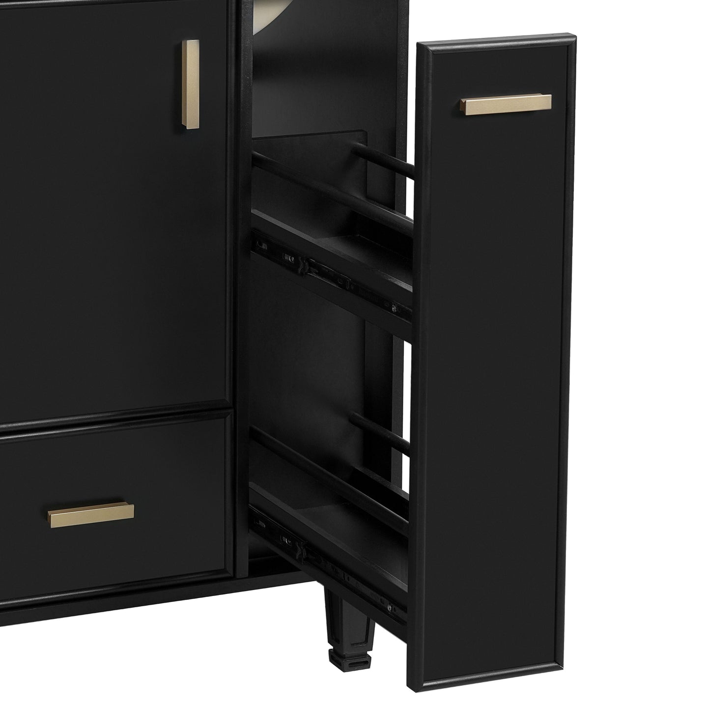 Modern Solid Wood And 24" Bathroom Vanity With Sink, Deep Drawer, Door Shelf, 2 Tier Basket - Black