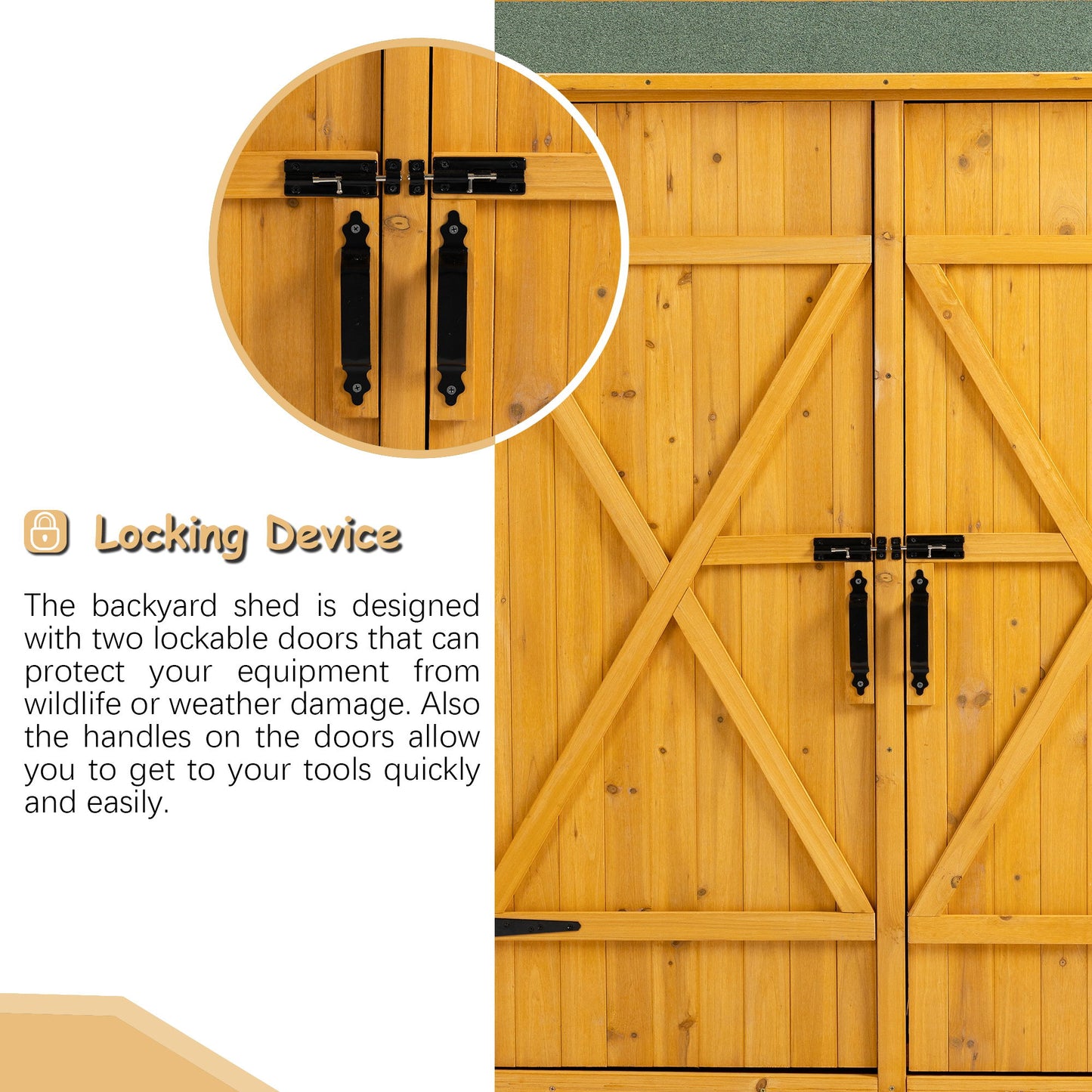 Outdoor Storage Shed With Lockable Door, Wooden Tool Storage Shed With Detachable Shelves & Pitch Roof - Natural