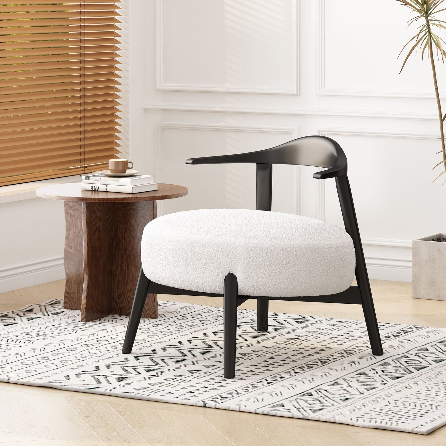 Upholstered Accent Chair, Modern Living Room Chairs, Reading Armchair For Sunroom Bedroom - White