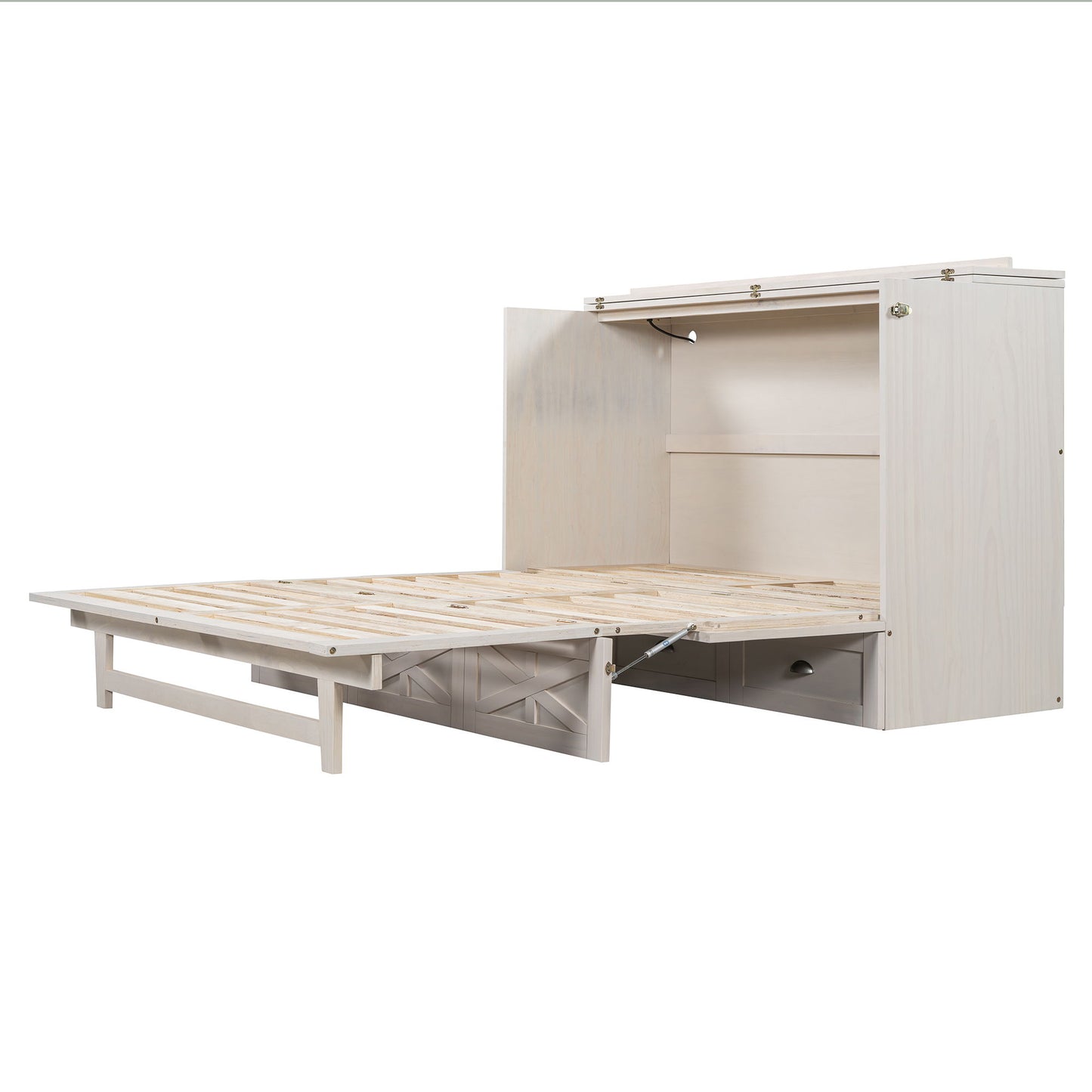 Queen Size Murphy Bed With Large Drawers - Brushed White