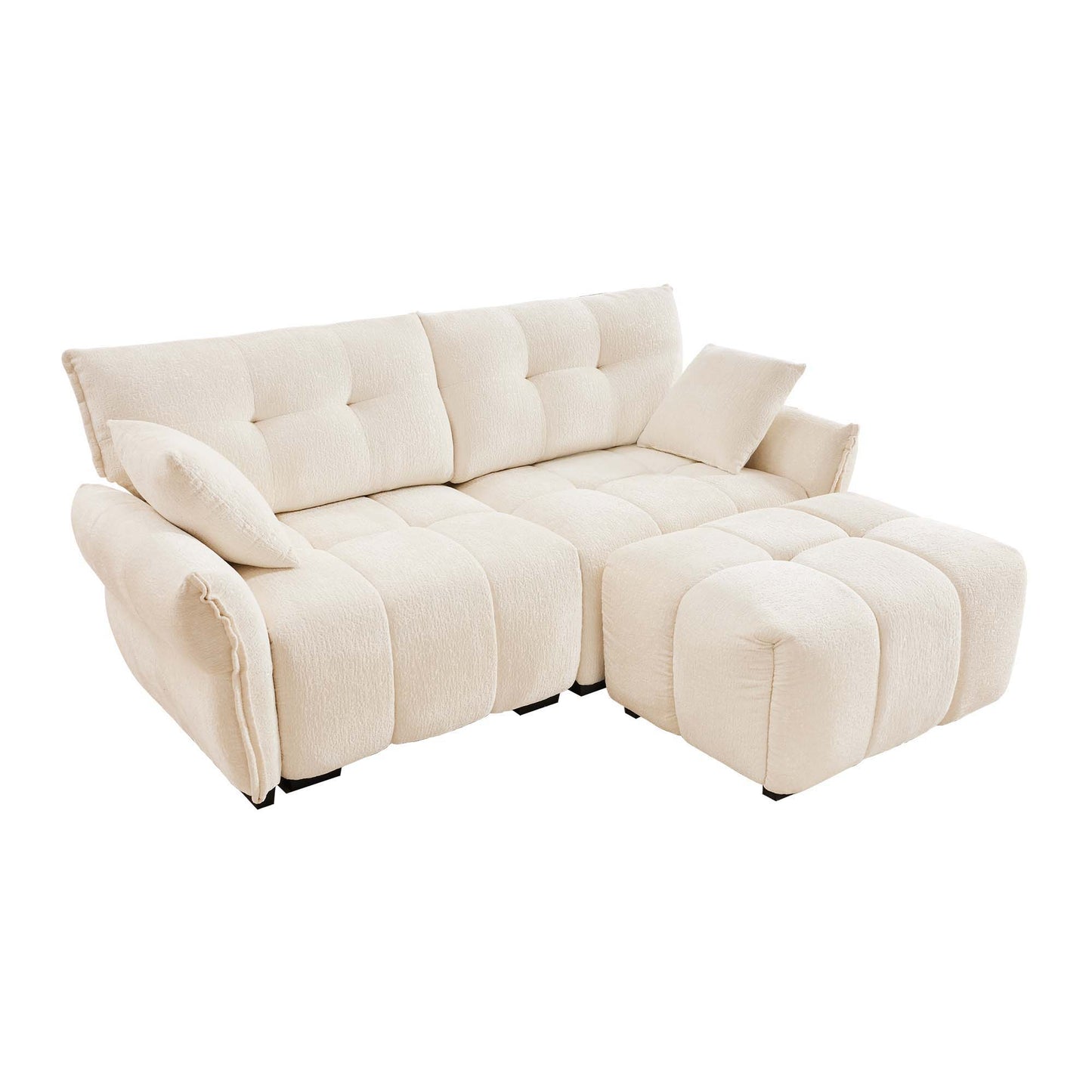 Modern Fabric 2 Seater Sofa With Ottoman Minimalist Design - White