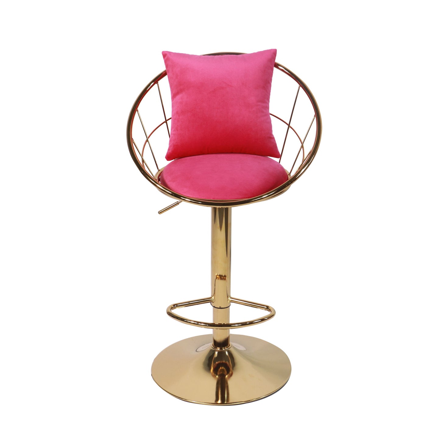 Velvet Bar Chair, Pure Gold Plated, Unique Design, 360 Degree Rotation, Adjustable Height, Suitable For Dining Room And Bar, (Set of 2) - Rose Red