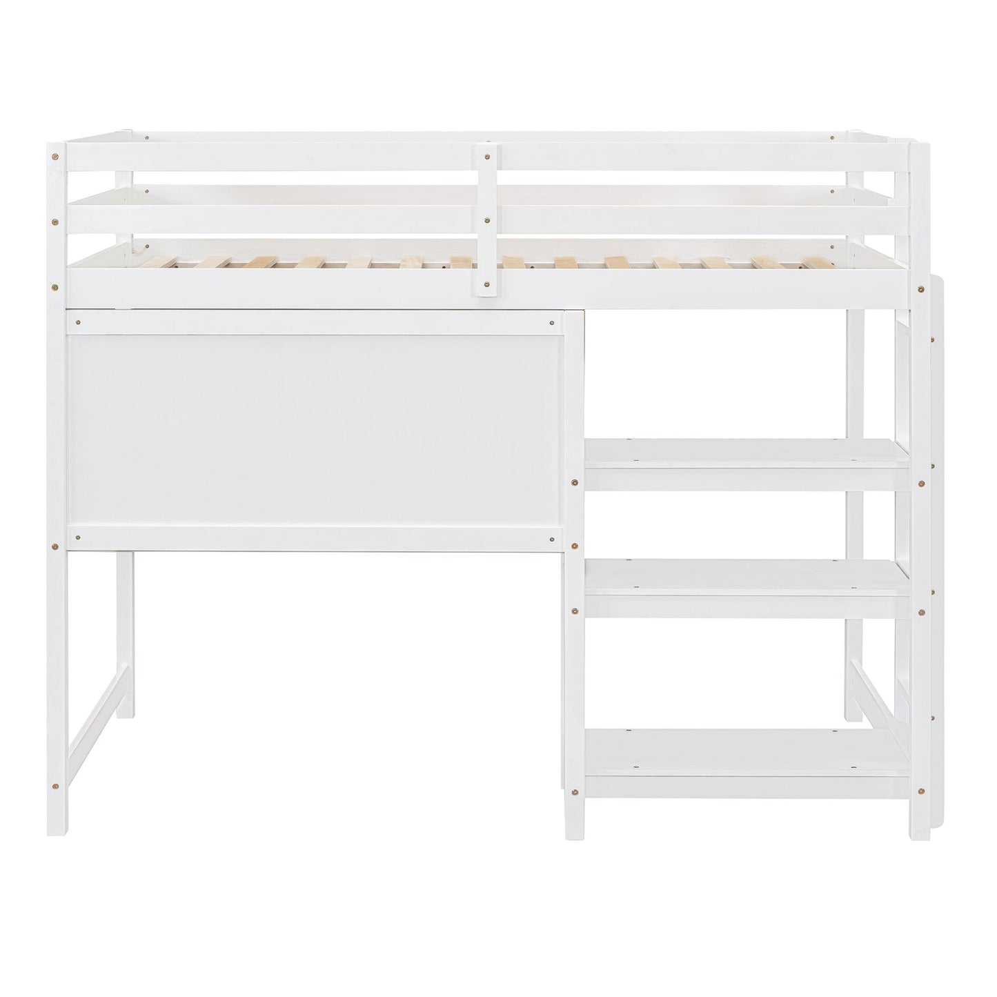 Twin Size Loft Bed With Shelves, Desk And Writing Board - White