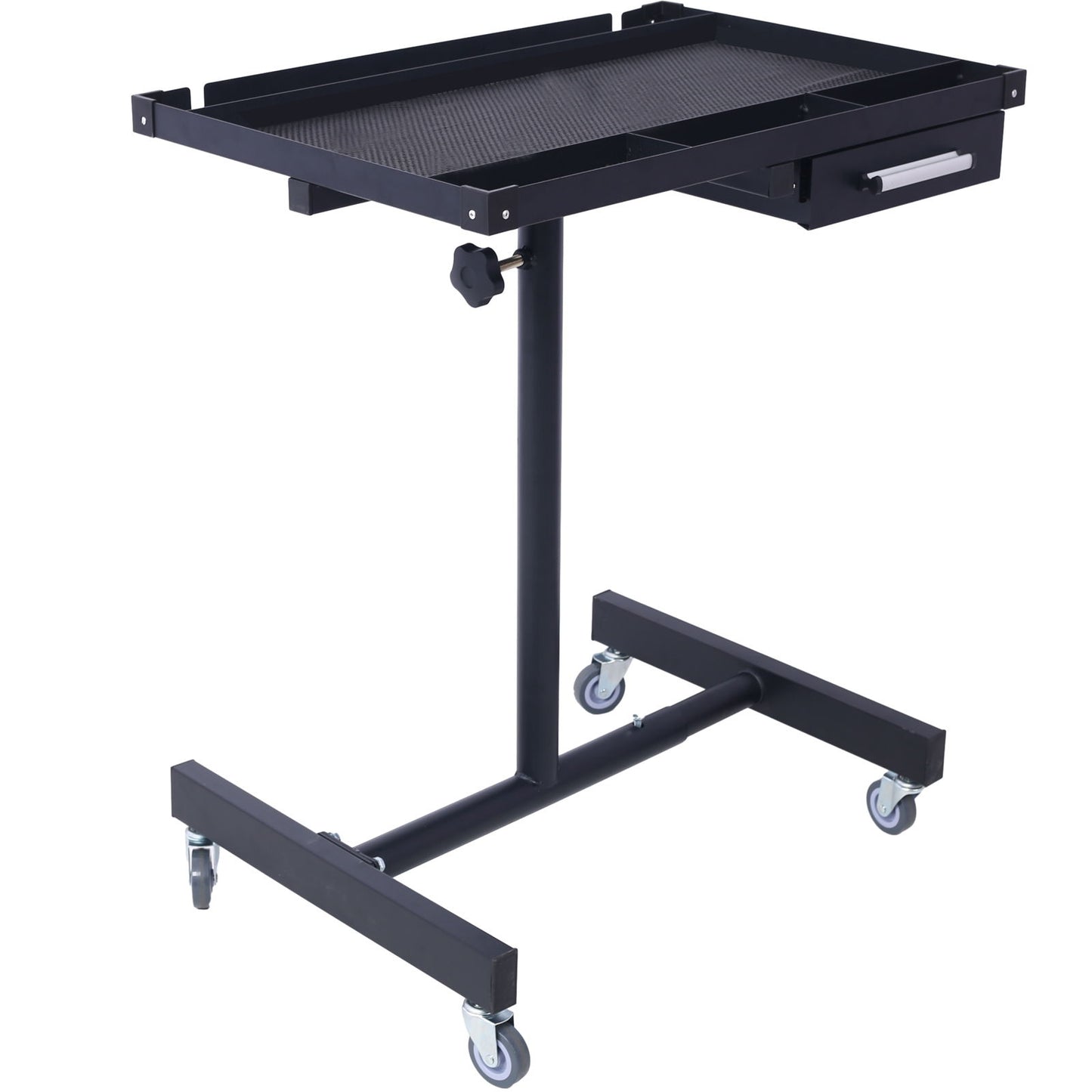 Adjustable Tear Down Work Table With Drawer For Garages, Repair Shops, And Diy, Portable, (4) 2.5" Swivel Casters, 220 Pound Capacity, Rubber Corners, Heavy Duty Steel - Black
