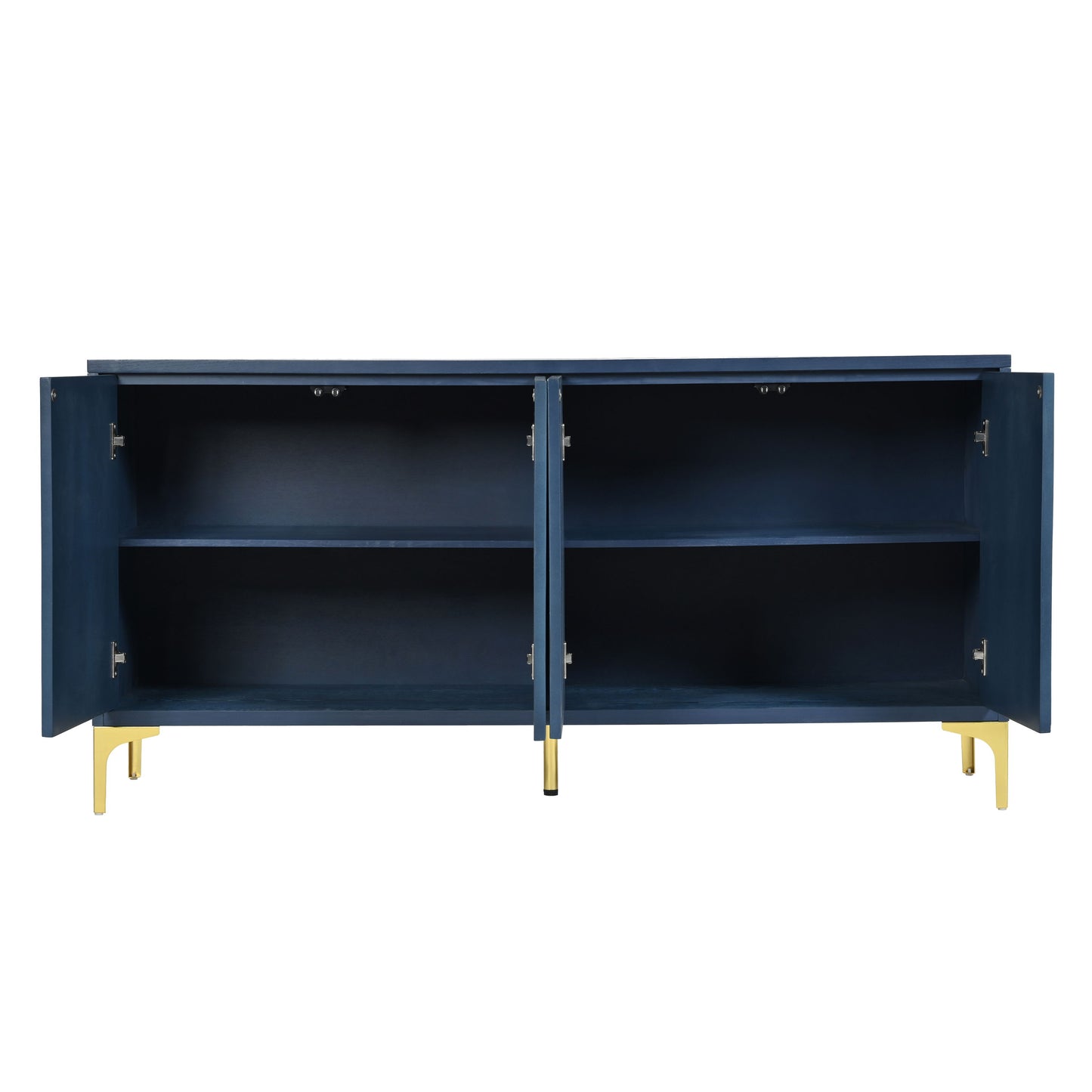 Modern 4 Door Sideboard With Creative Carved Surface And Adjustable Shelves - Light Blue