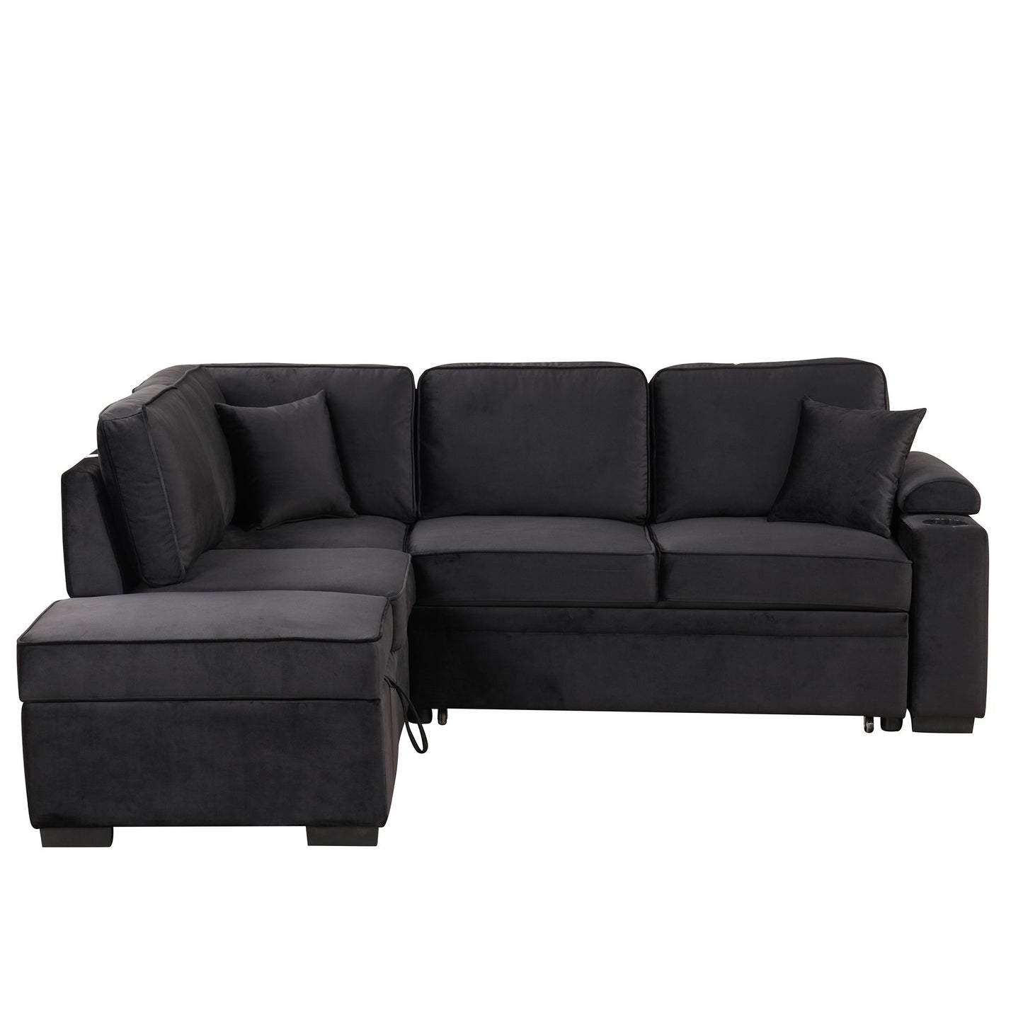 Sleeper Sofa Bed, 2 In 1 Pull Out Sofa Bed L-Shape Couch With Storage Ottoman For Living Room, Bedroom Couch And Small Apartment - Black
