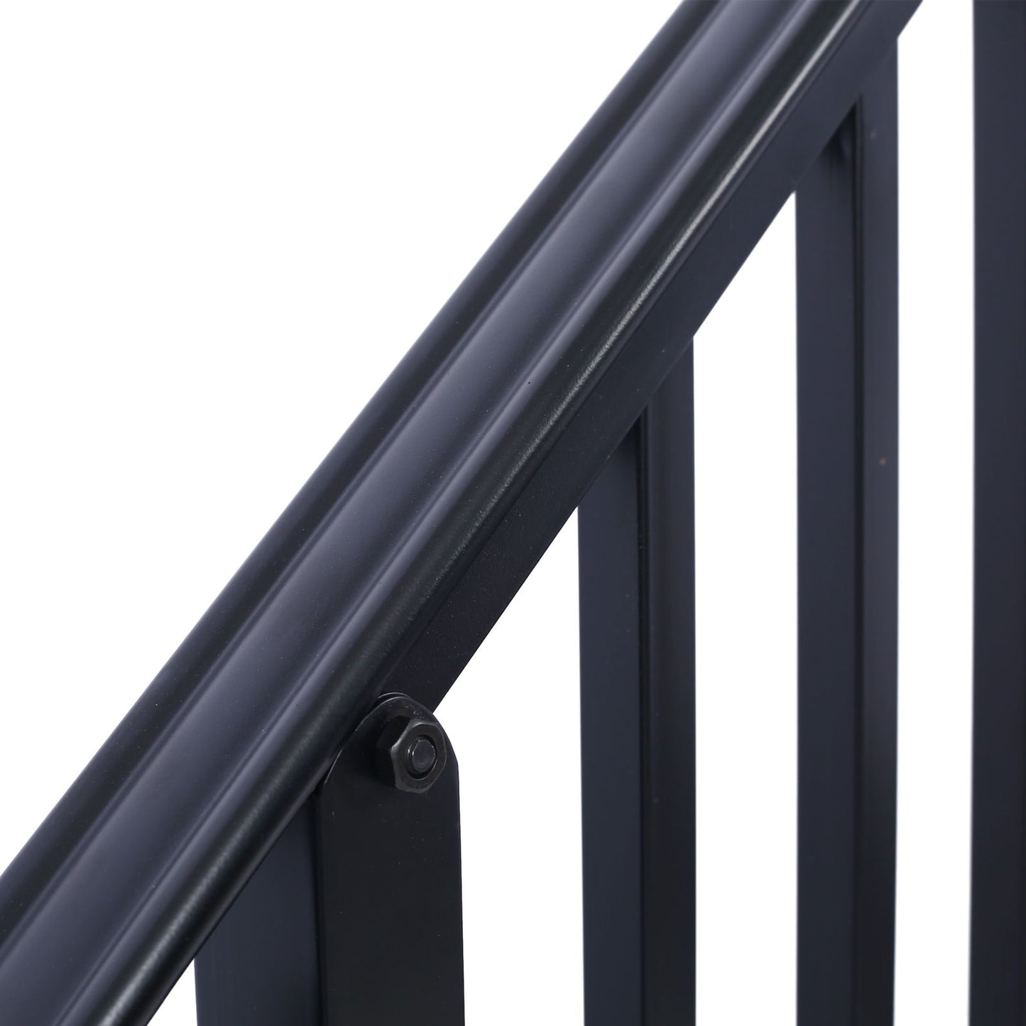 Handrails For Outdoor Steps, Fit 2 Or 3 Steps Outdoor Stair Railing, Picket#2 Wrought Iron Handrail, Flexible Porch Railing, Transitional Handrails For Concrete Steps Or Wooden Stairs - Black