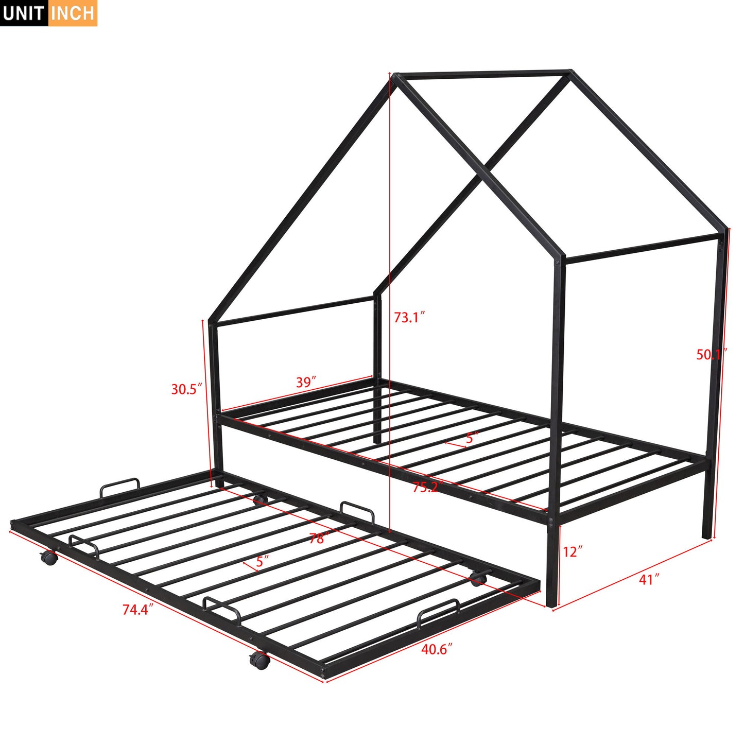 Twin Size House Bed With Trundle - Black