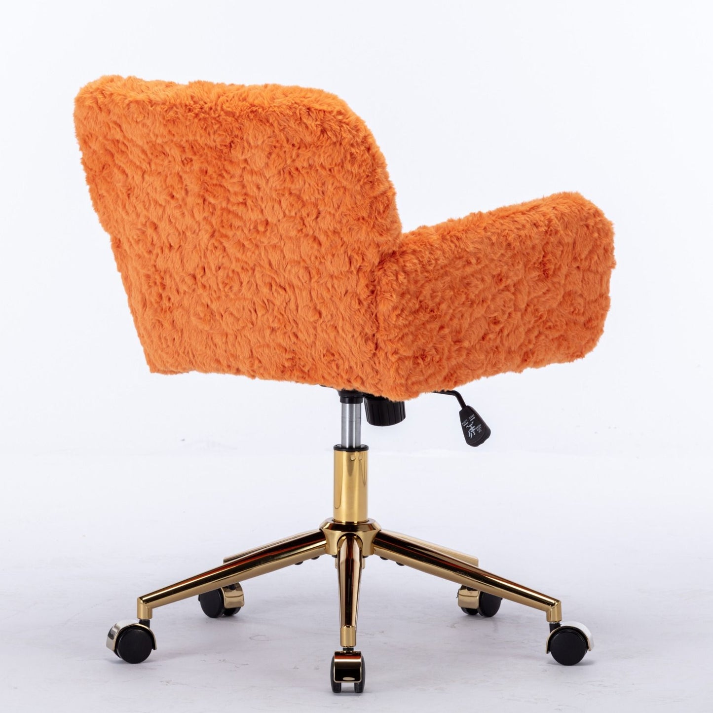 Office Chair, Artificial Rabbit Hair Home Office Chair With Golden Metal Base, Adjustable Desk Chair Swivel Office Chair, Vanity Chair - Orange