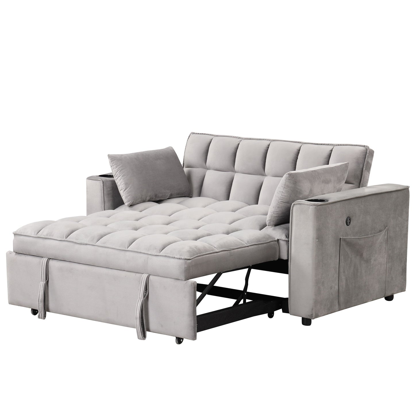 Multi Functional Sofa Bed With Cup Holder And USB Port For Living Room Or Apartments - Gray