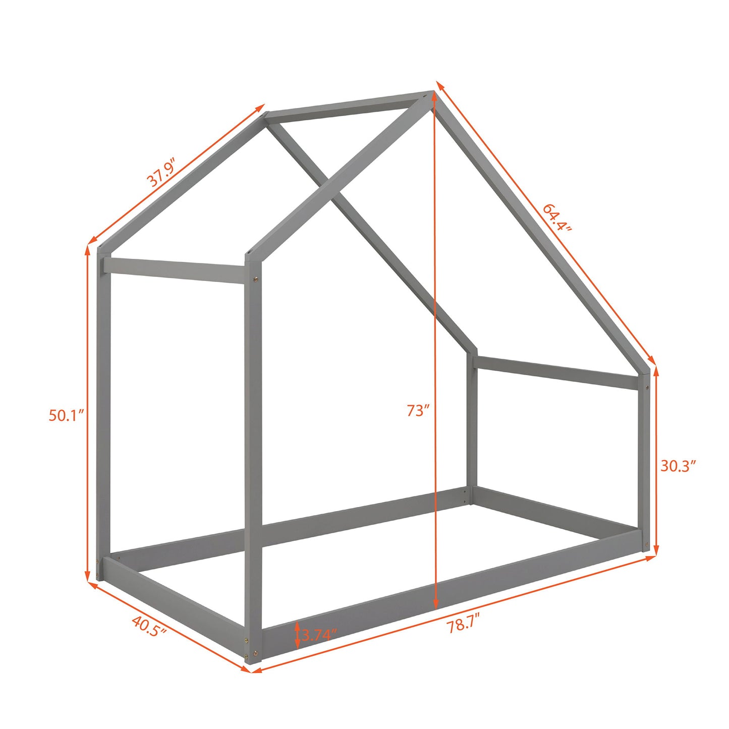 Twin Size Playhouse Style Bed - Gray
