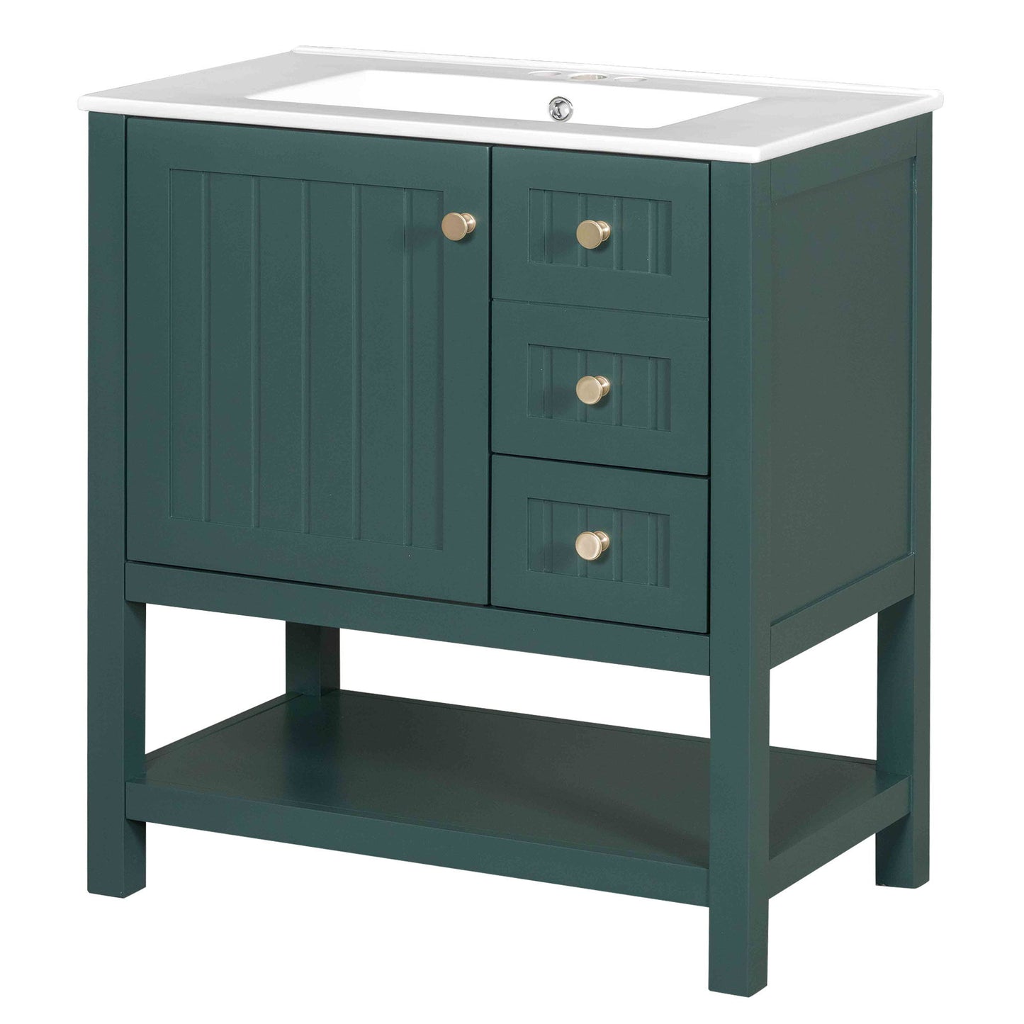 Transitional Style Bathroom Vanity Cabinet Combo With Ceramic Sink - Green