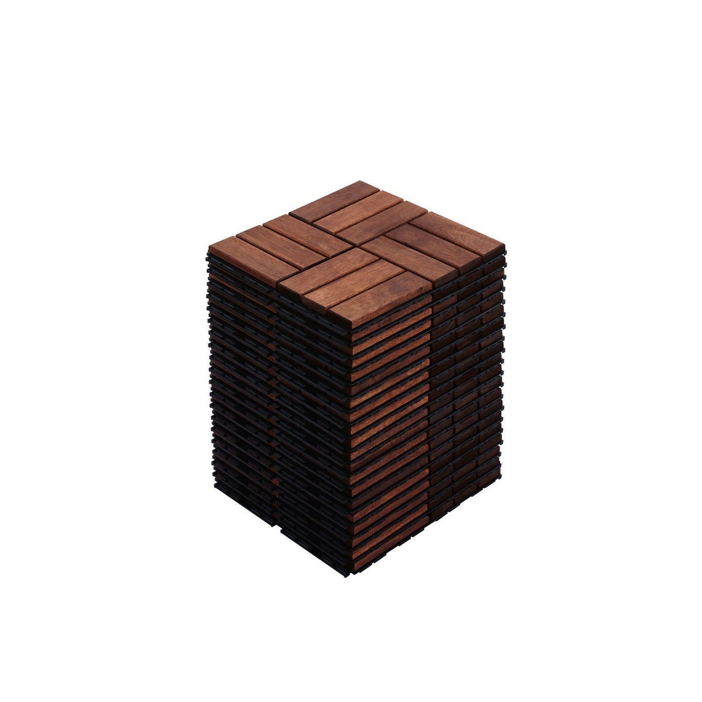 Acacia Wood Interlocking Deck Tiles Checker Pattern, 10 Piece Square Acacia Hardwood Outdoor Flooring For Patio, Bancony, Pool Side - Brown