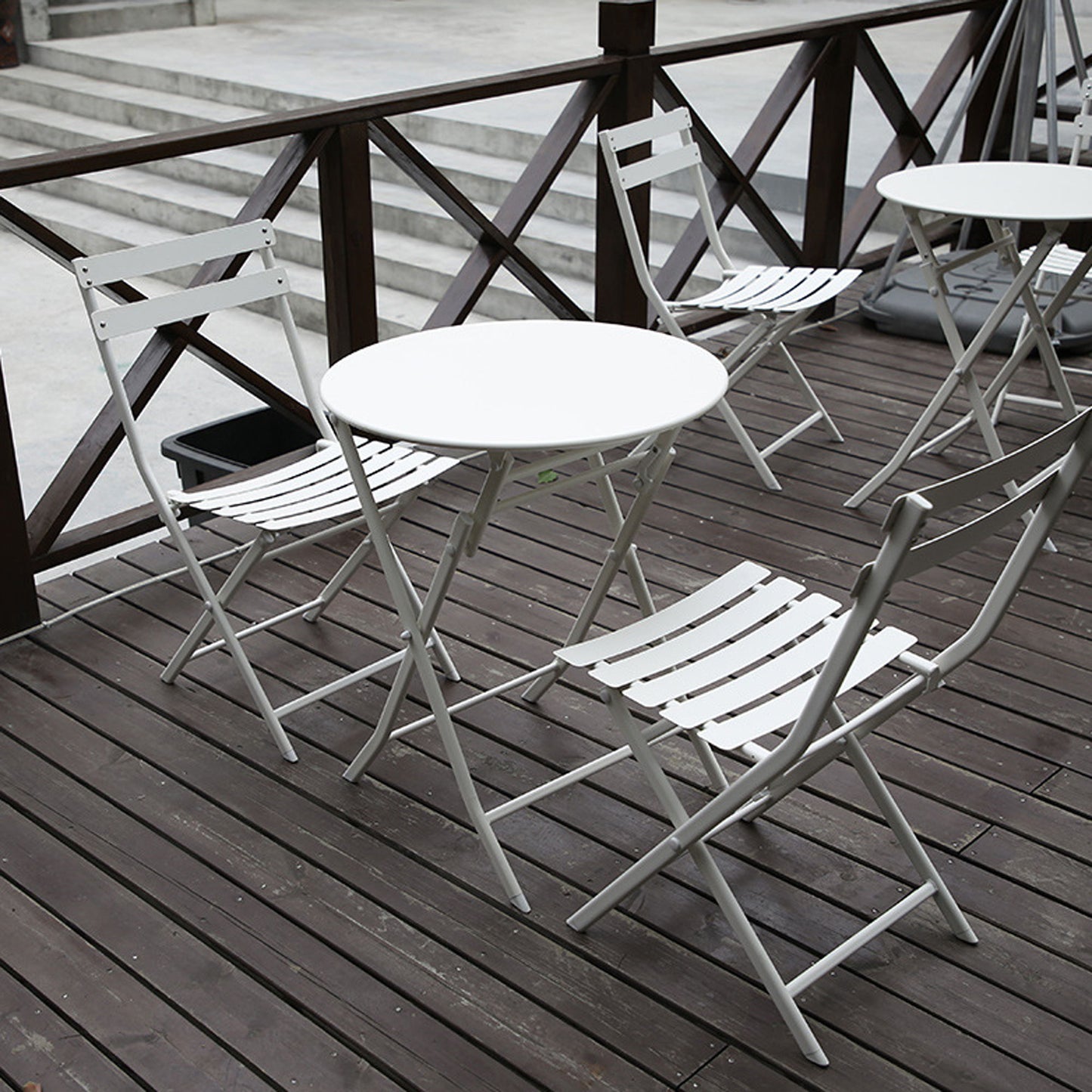 3 Piece Patio Bistro Set Of Foldable Round Table And Chairs - White