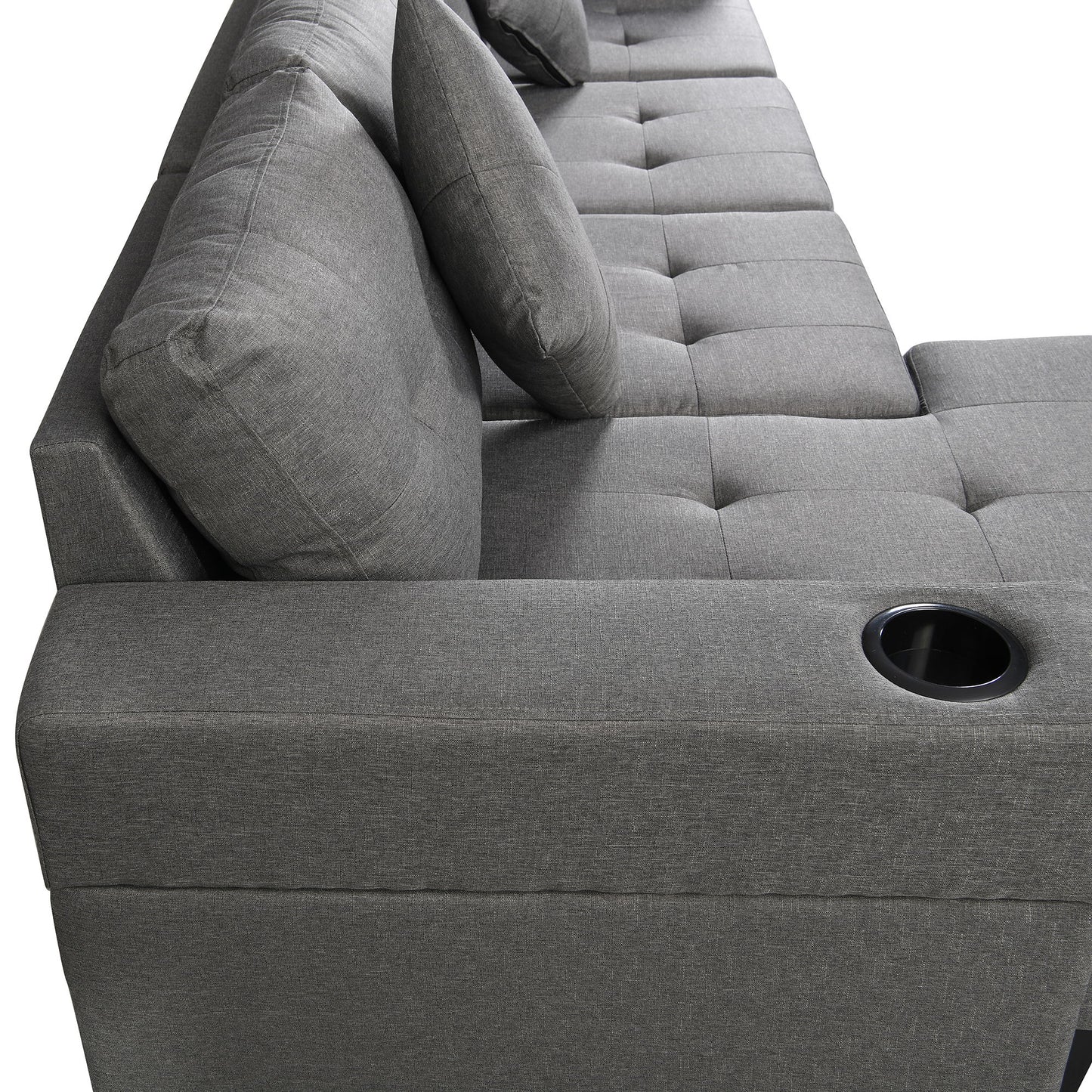 Sectional Sofa Set For Living Room With L Shape Chaise Lounge, Cup Holder And Left Or Right Hand Chaise Modern 4 Seat - Gray