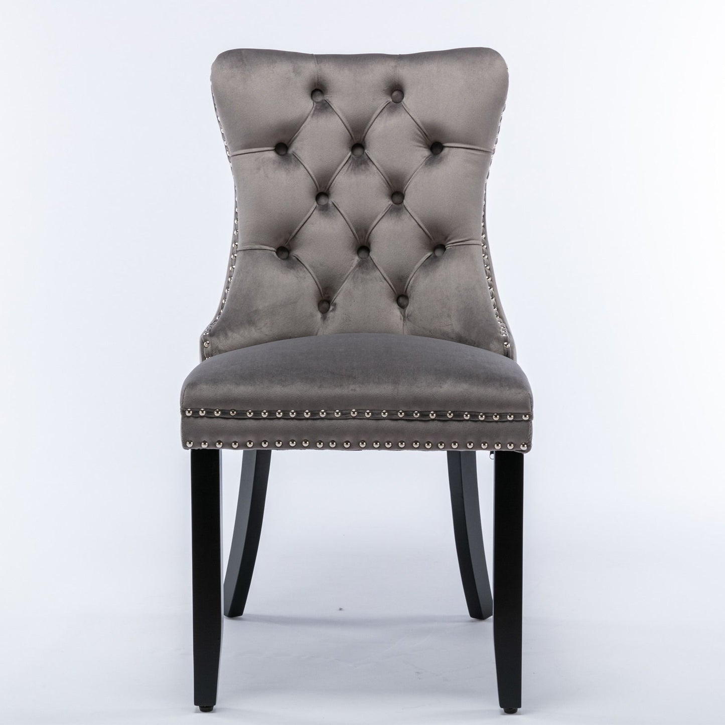 Nikki - Modern, High-End Tufted Solid Wood Contemporary Velvet Upholstered Dining Chair With Wood Legs Nailhead Trim (Set of 2) - Gray
