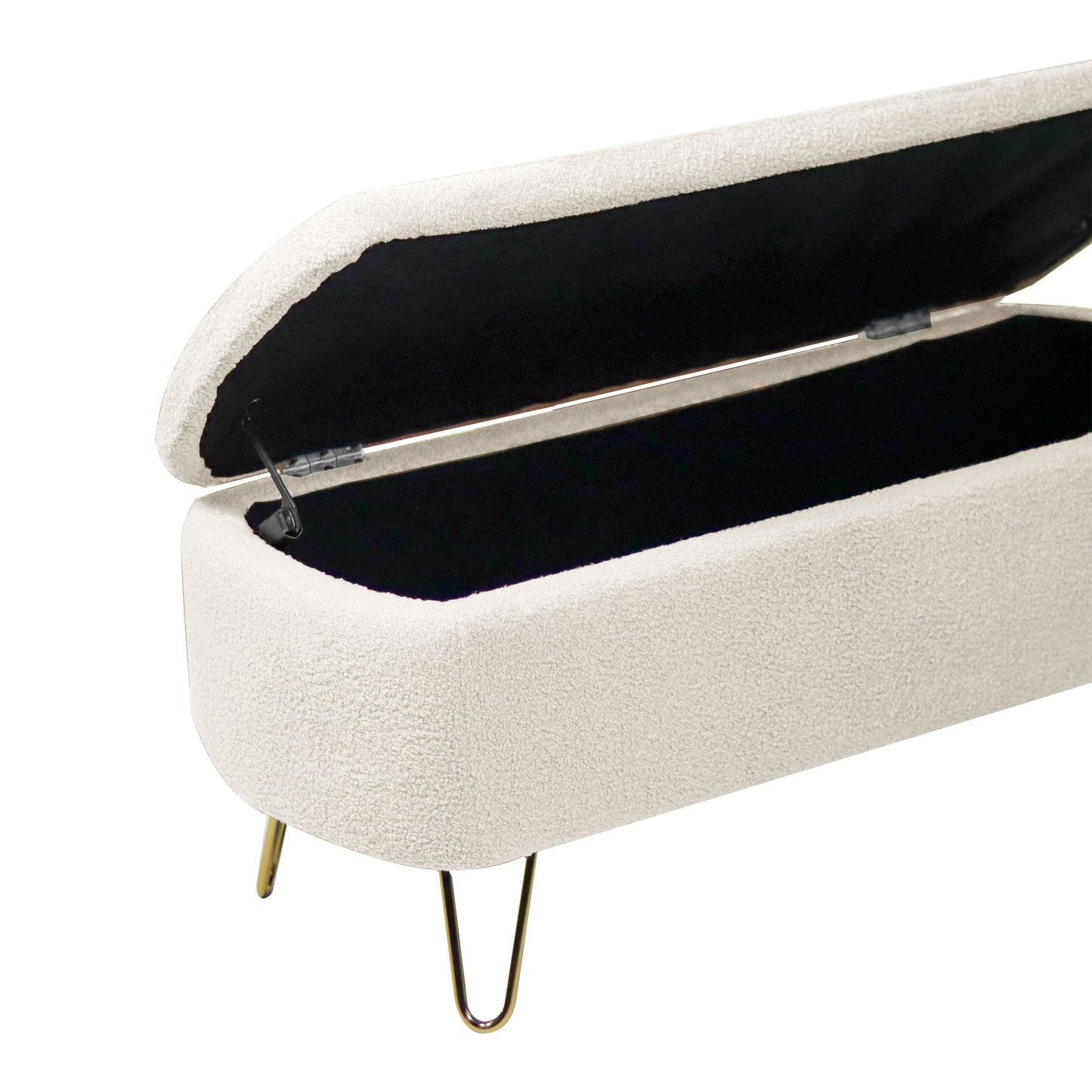 Storage Ottoman Bench For End Of Bed Gold Legs, Modern Ivory White Faux Fur Entryway Bench Upholstered Padded With Storage For Living Room Bedroom - Ivory