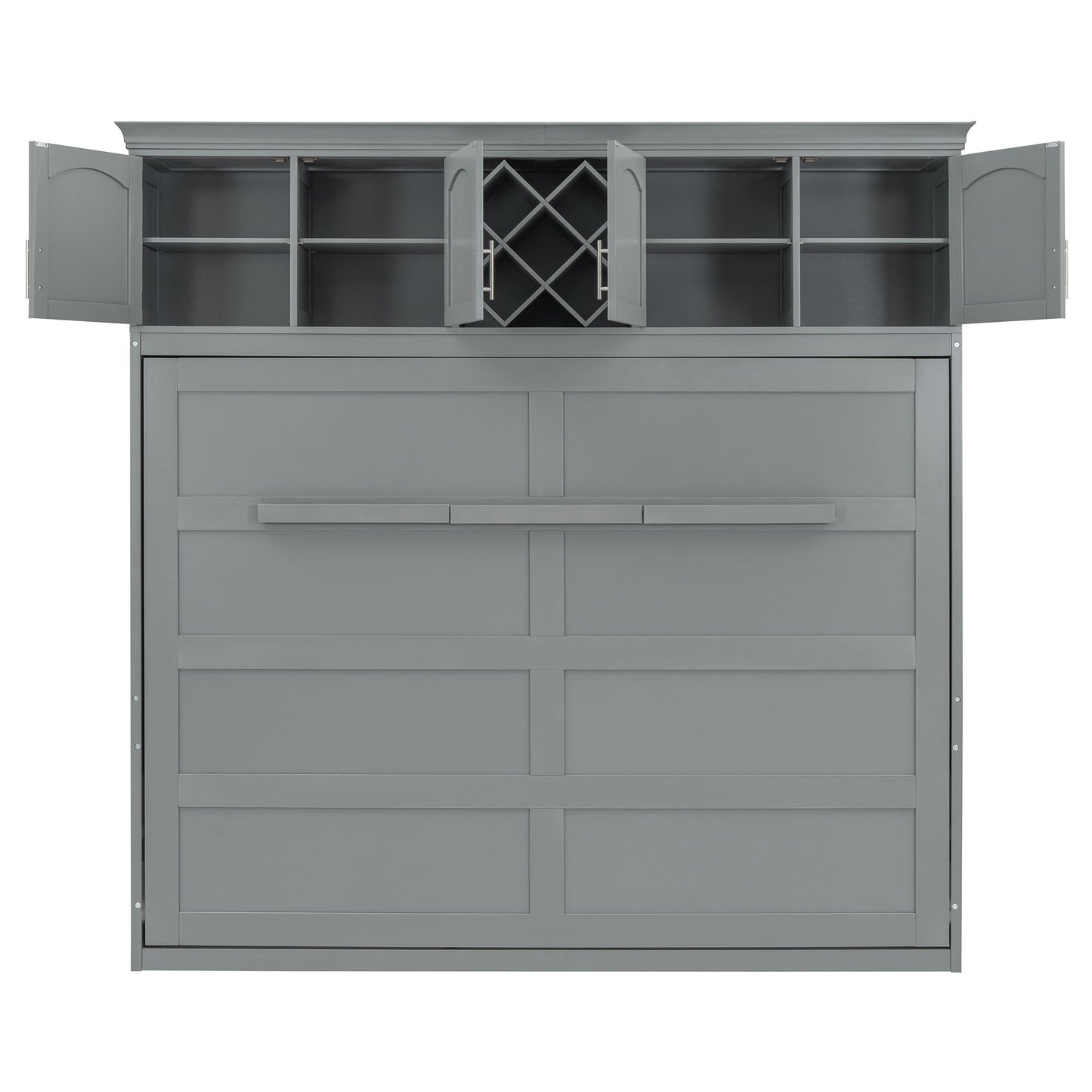 Queen Size Murphy Wall Bed With Top Cabinets & Wine Rack - Gray
