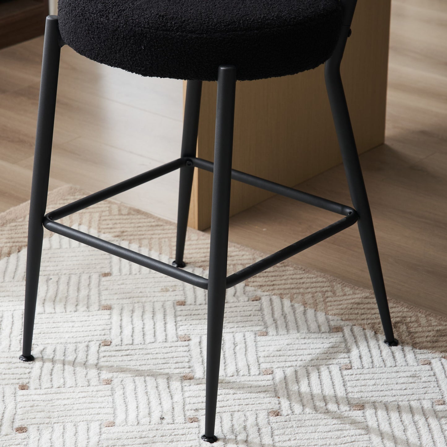 Modern Teddy Fabric Upholstered Bar Stools (Set of 2)- Black