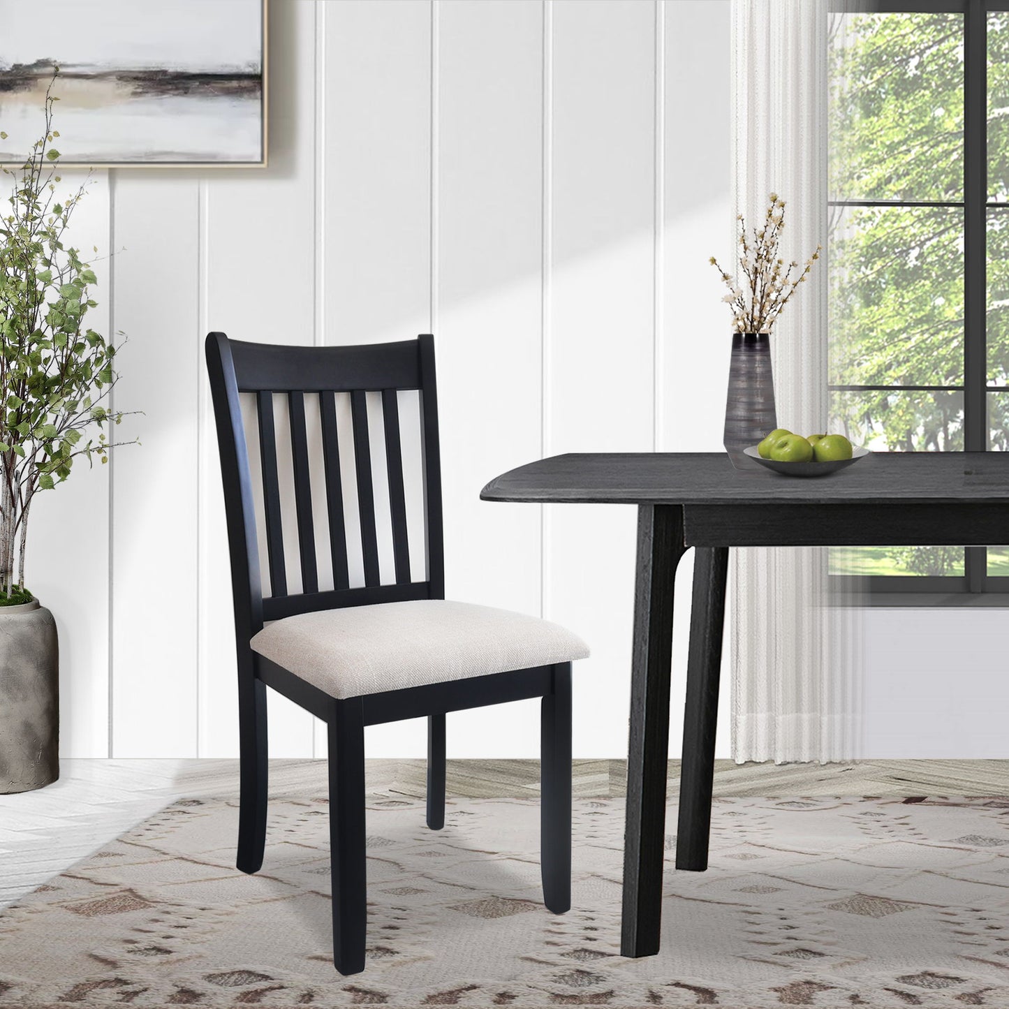 Modern Dining Chair (Set of 2) With Cushion Seats And Wooden Back - Black