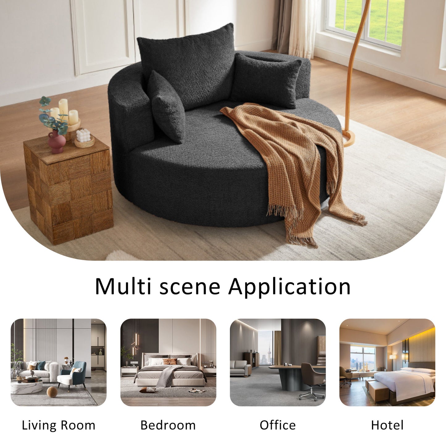 360 Degree Swivel Accent Barrel Chair With Removable Pillows - Black