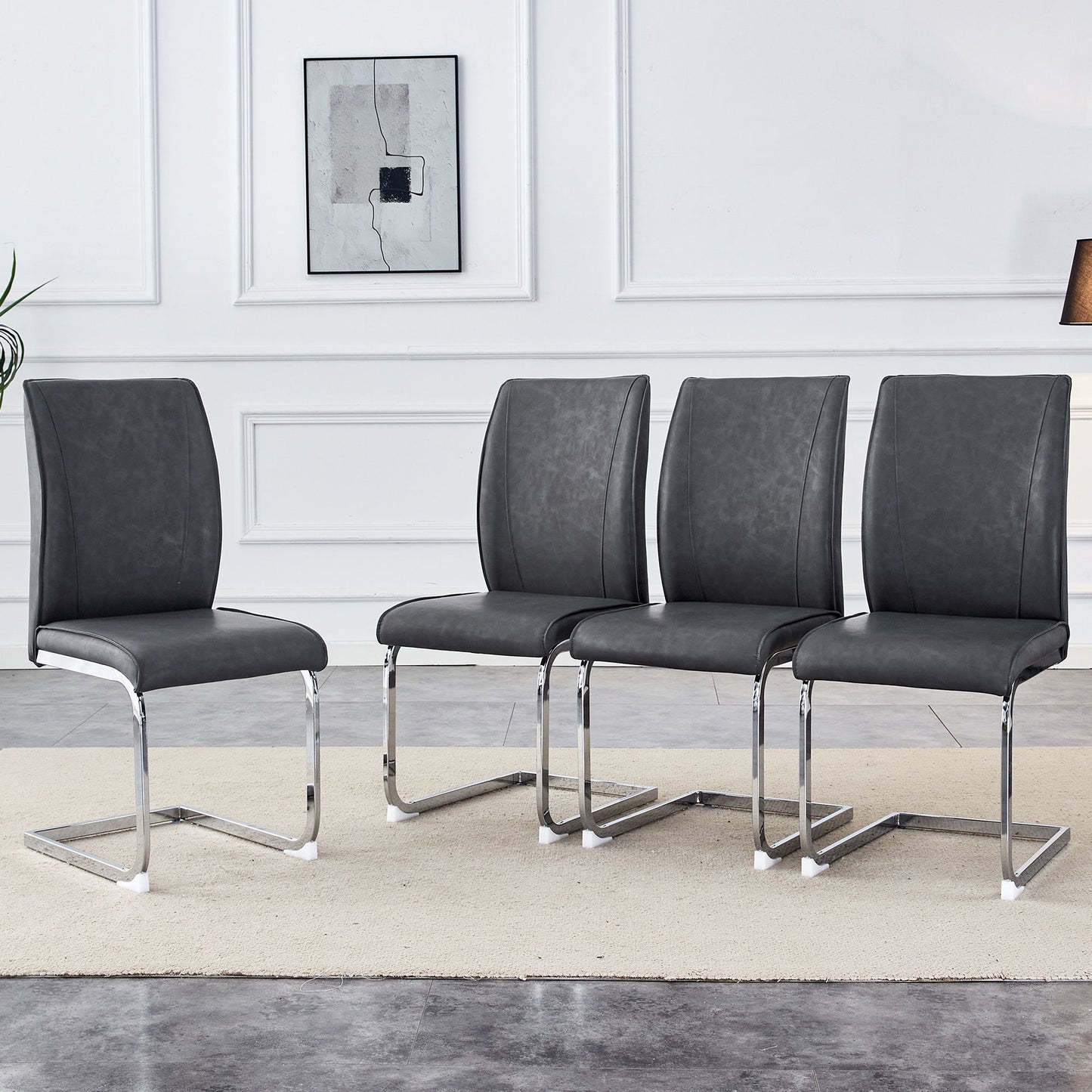 Luxury Simple Arch Chair Set Of 4 High Resilience Dining Chair - Dark Gray / Silver