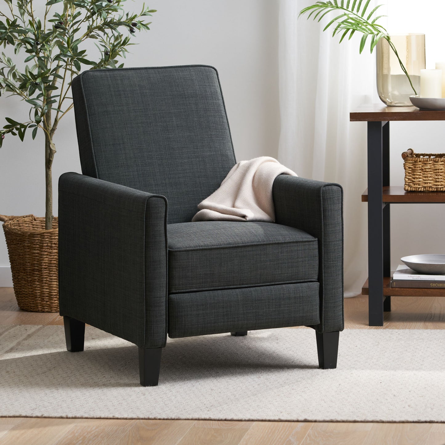 Linen Push Back Chair For Elegant Home - Dark Gray