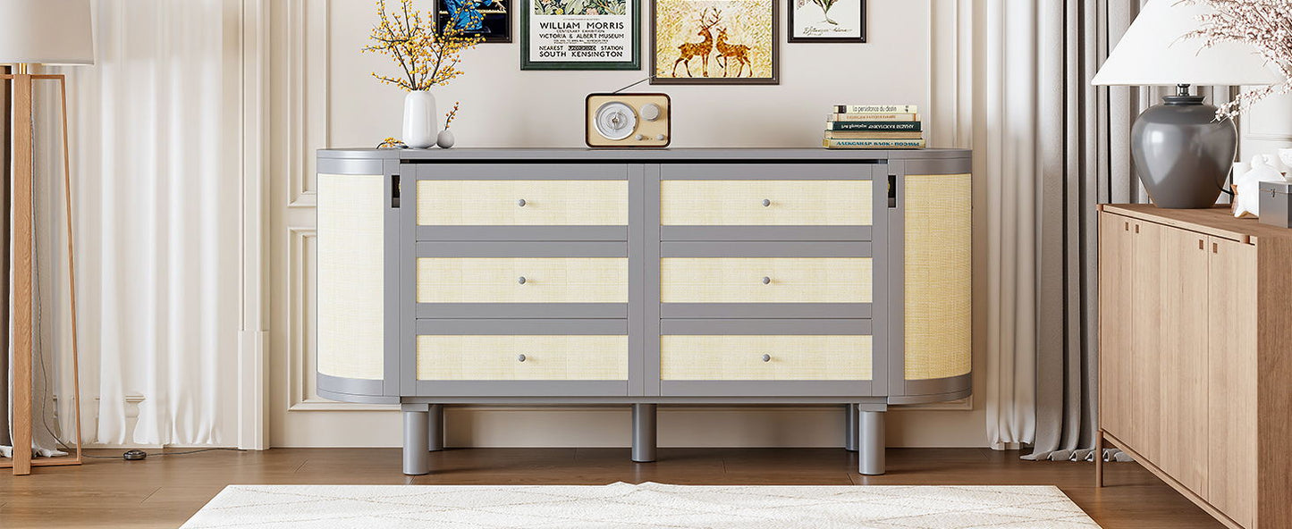 Queen Murphy Bed With Hidden Storage & Modern Woven Design - Gray