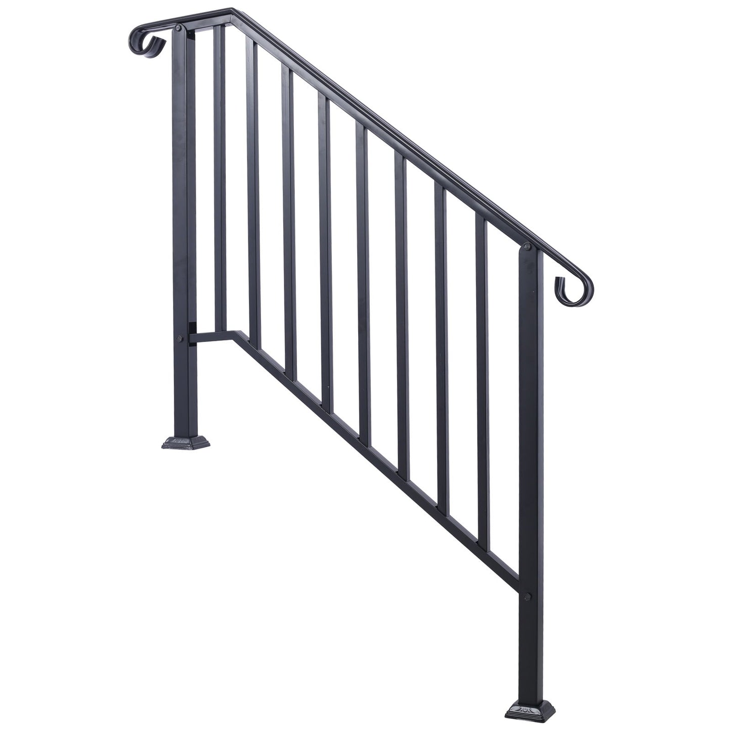 Handrails For Outdoor Steps, Fit 3 Or 4 Steps Outdoor Stair Railing, Picket#3 Wrought Iron Handrail, Flexible Porch Railing, Transitional Handrails For Concrete Steps Or Wooden Stairs - Black