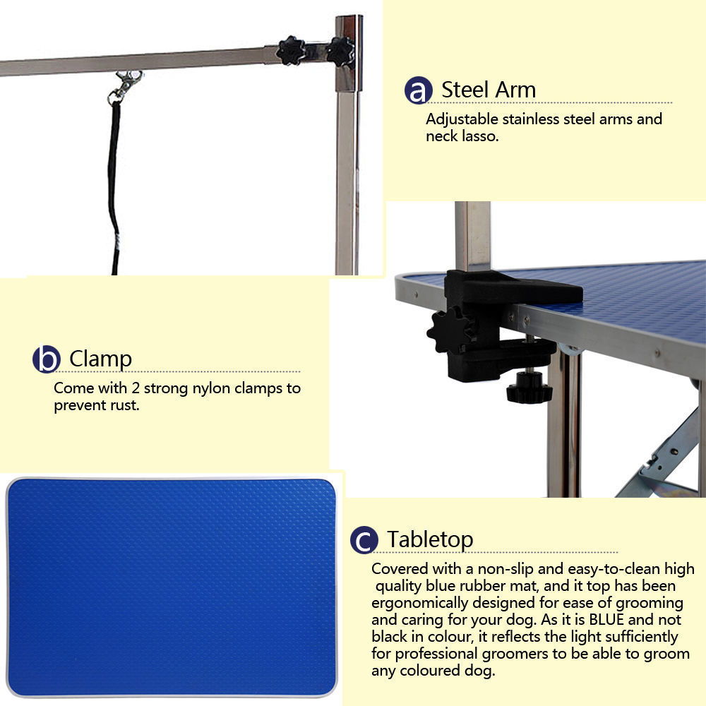 Folding Dog Pet Grooming Table Heavy Duty Stainless Steel Pet Dog Cat Grooming Table - Blue