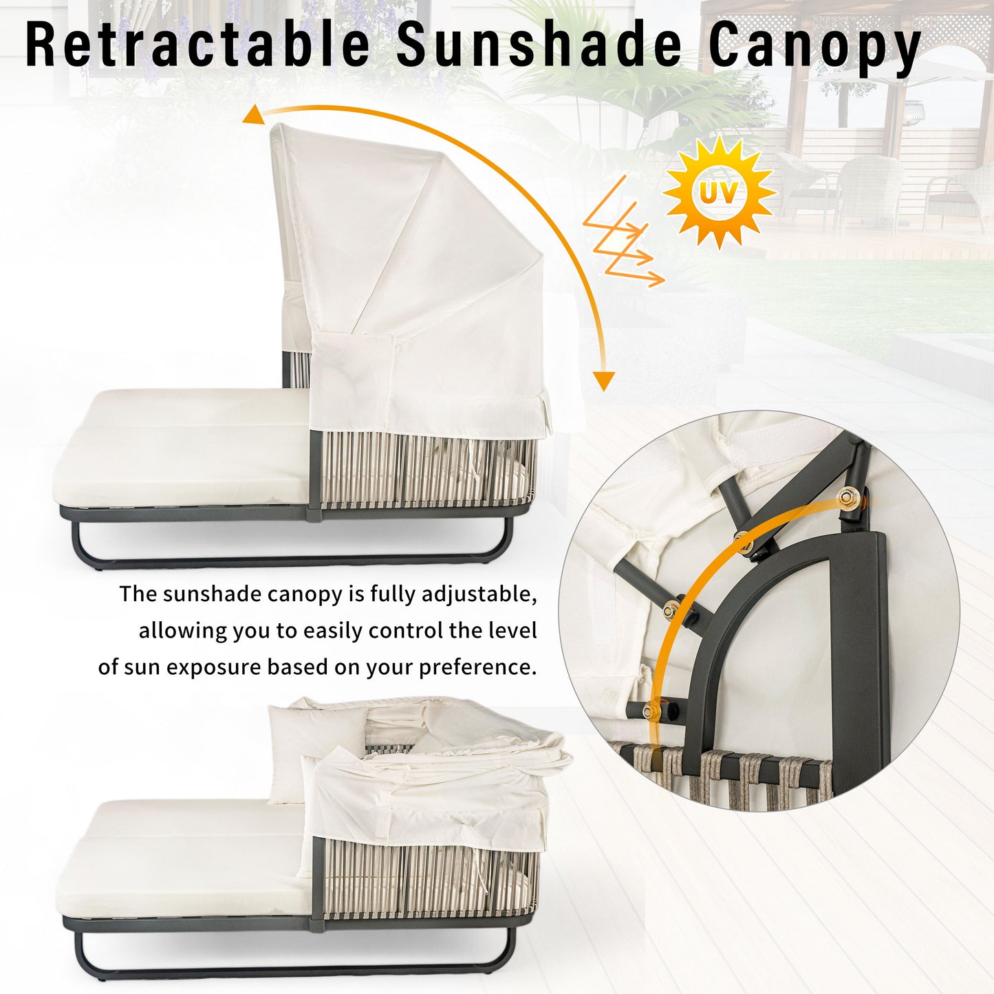 Outdoor Patio Daybed Rattan Daybed Outdoor Sunbed With Detachable Pillows For Patio, Backyard, Pool - Beige