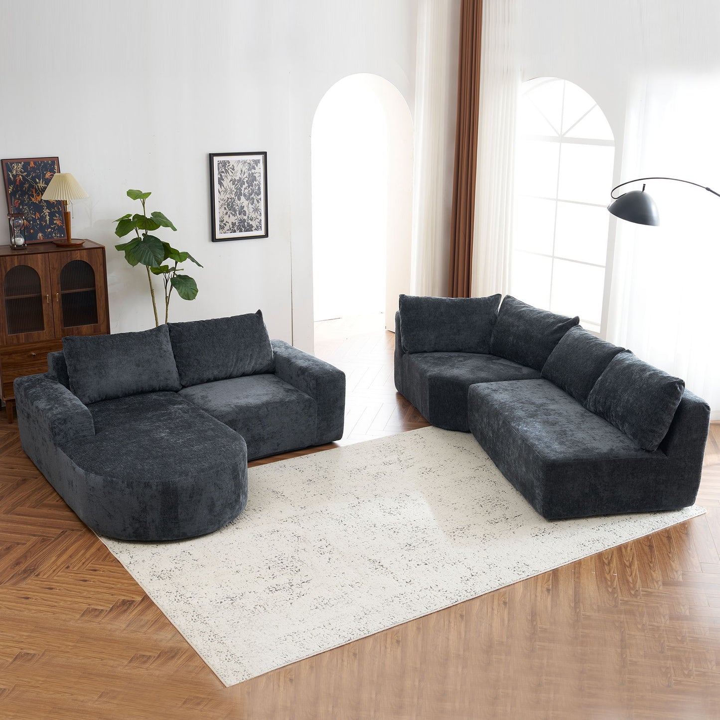 Oversized Modular Sofa Cloud Sectional Sofa Set Upholstered Couches U - Shaped Sofa With Deep Seat For Living Room - Gray