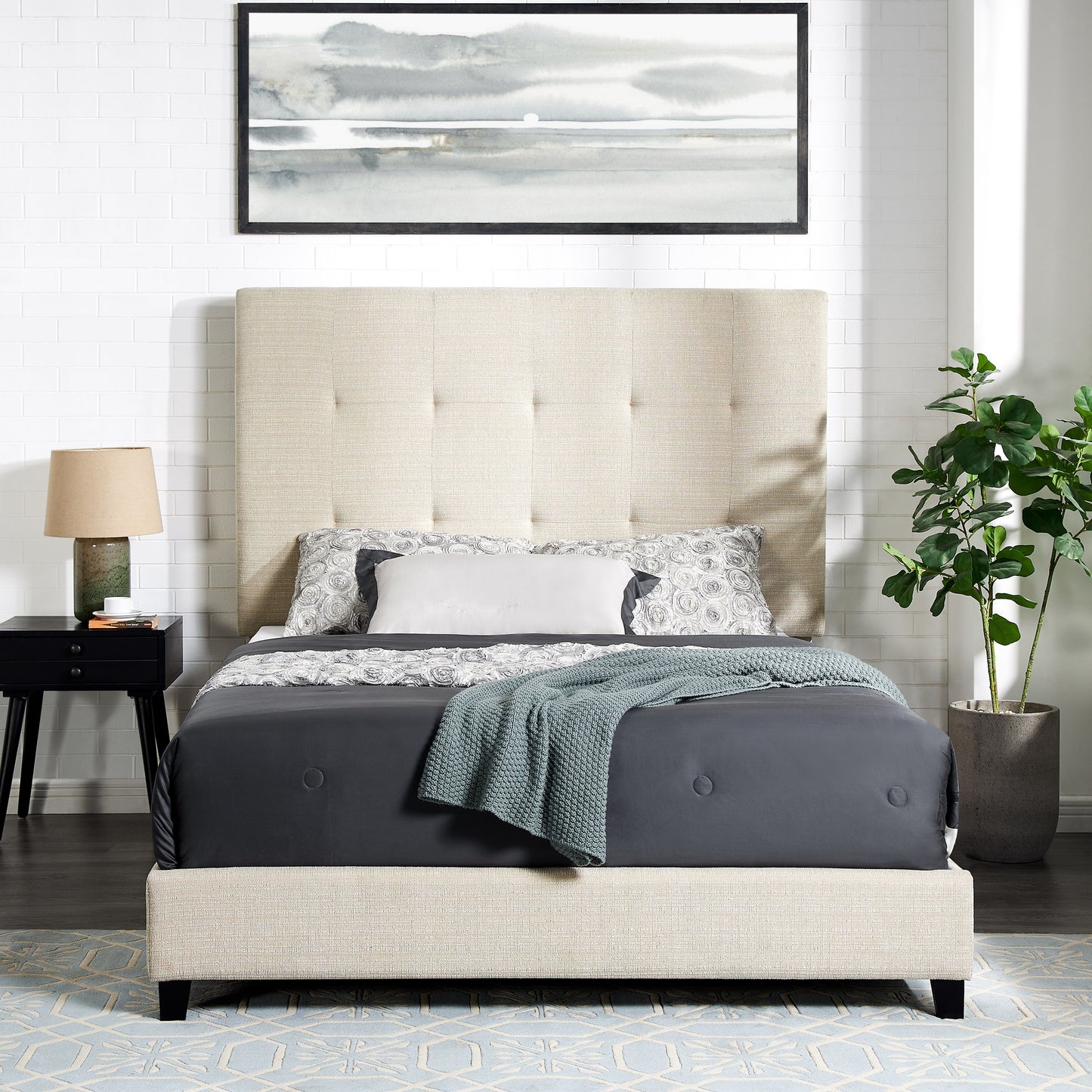 Queen Size Tufted Upholstered Platform Bed - Beige