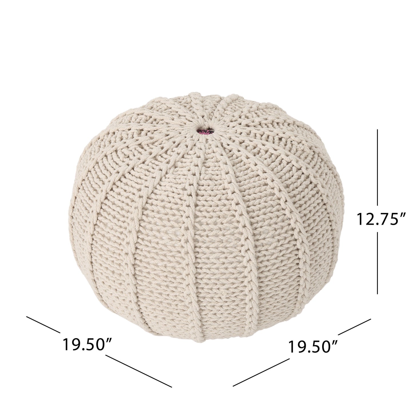 Bordeaux - Knitted Cotton Round Pouf, Versatile Ottoman And Floor Cushion - Beige
