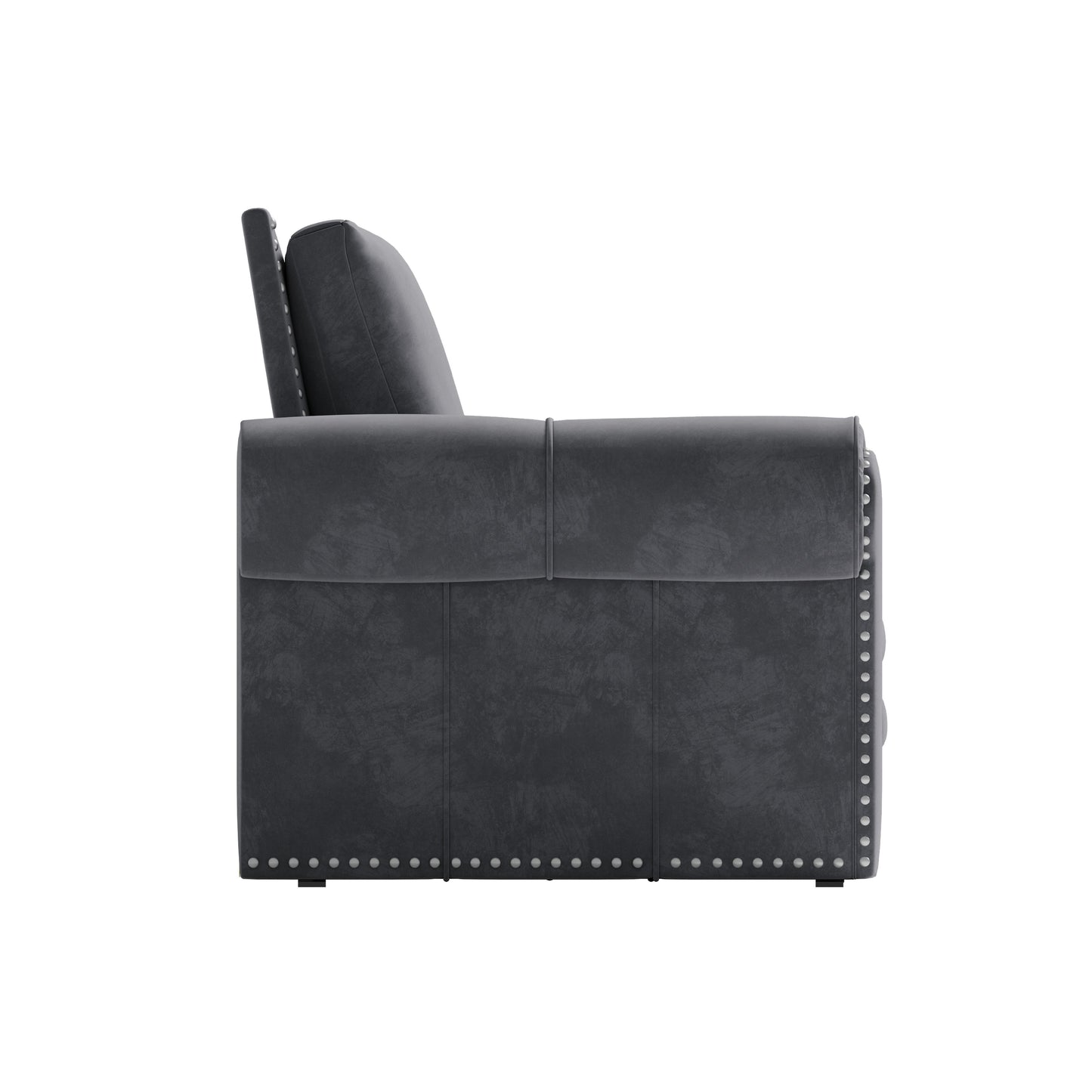 King Pull Out Sofa Bed, Chesterfield Sofa, 3 In 1 Velvet Convertible Sleeper Sofa With Nailhead Trim & Rolled Arm Multifunctional Sofa Bed For Living Room - Gray