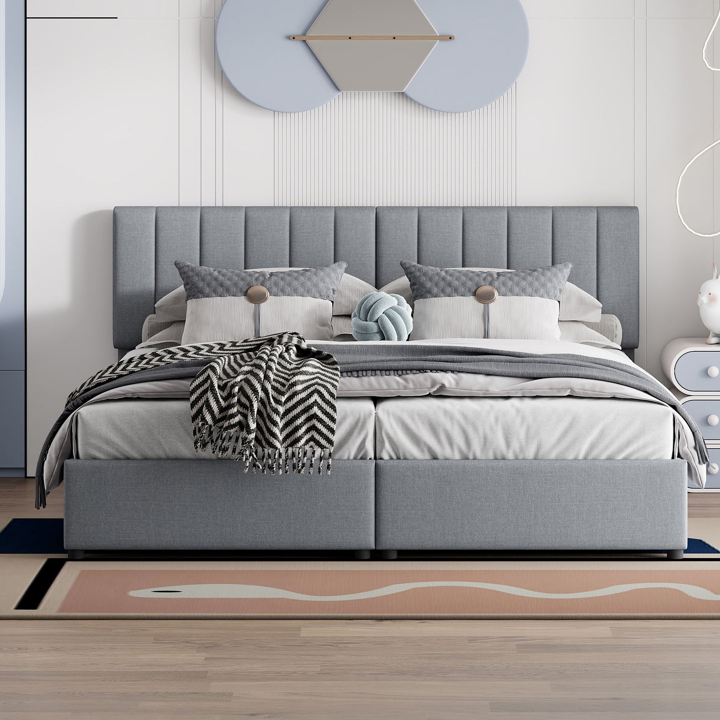 King Size Upholstered Platform Bed With A Hydraulic Storage System - Gray