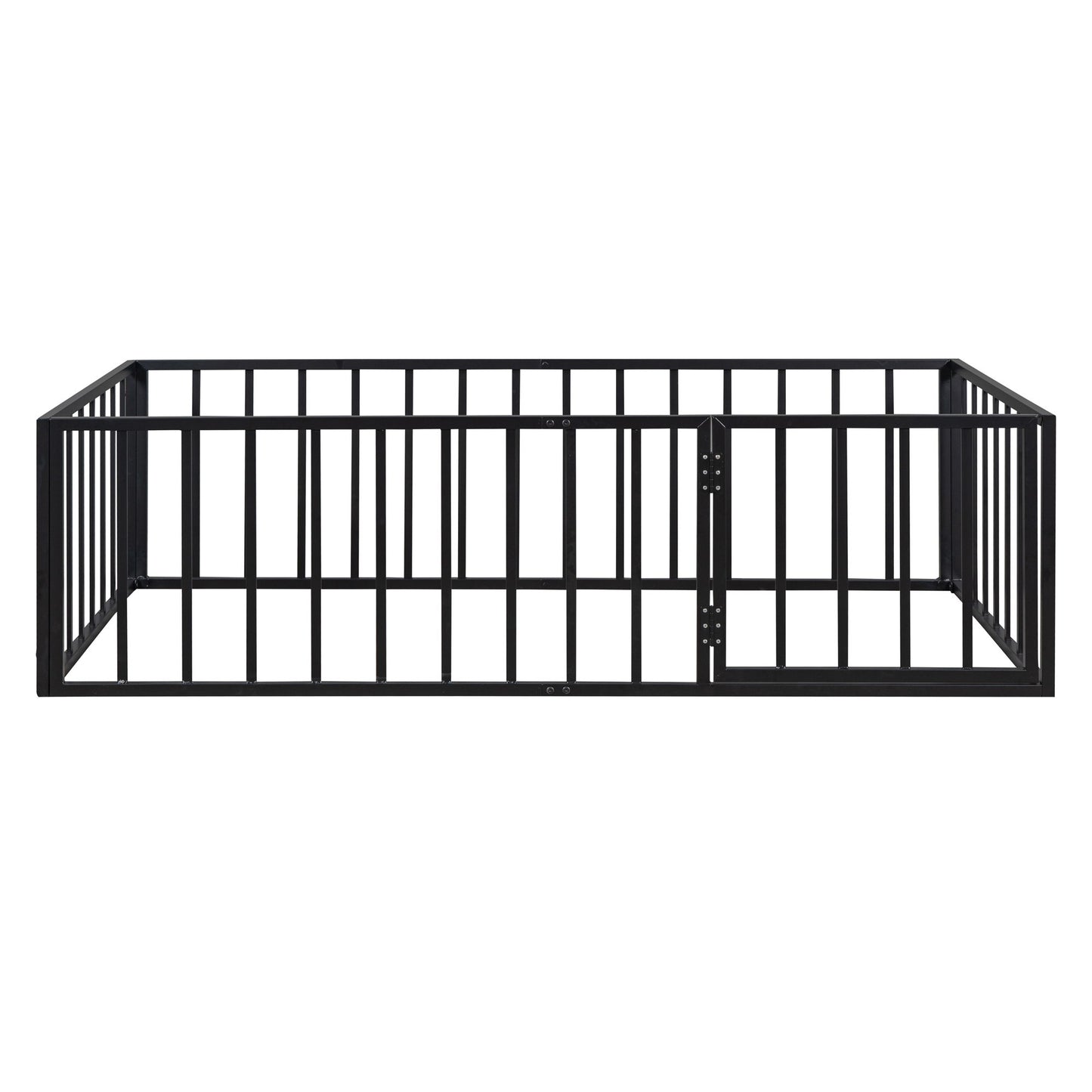 Twin Size Floor Bed Frame With Fence And Door - Black