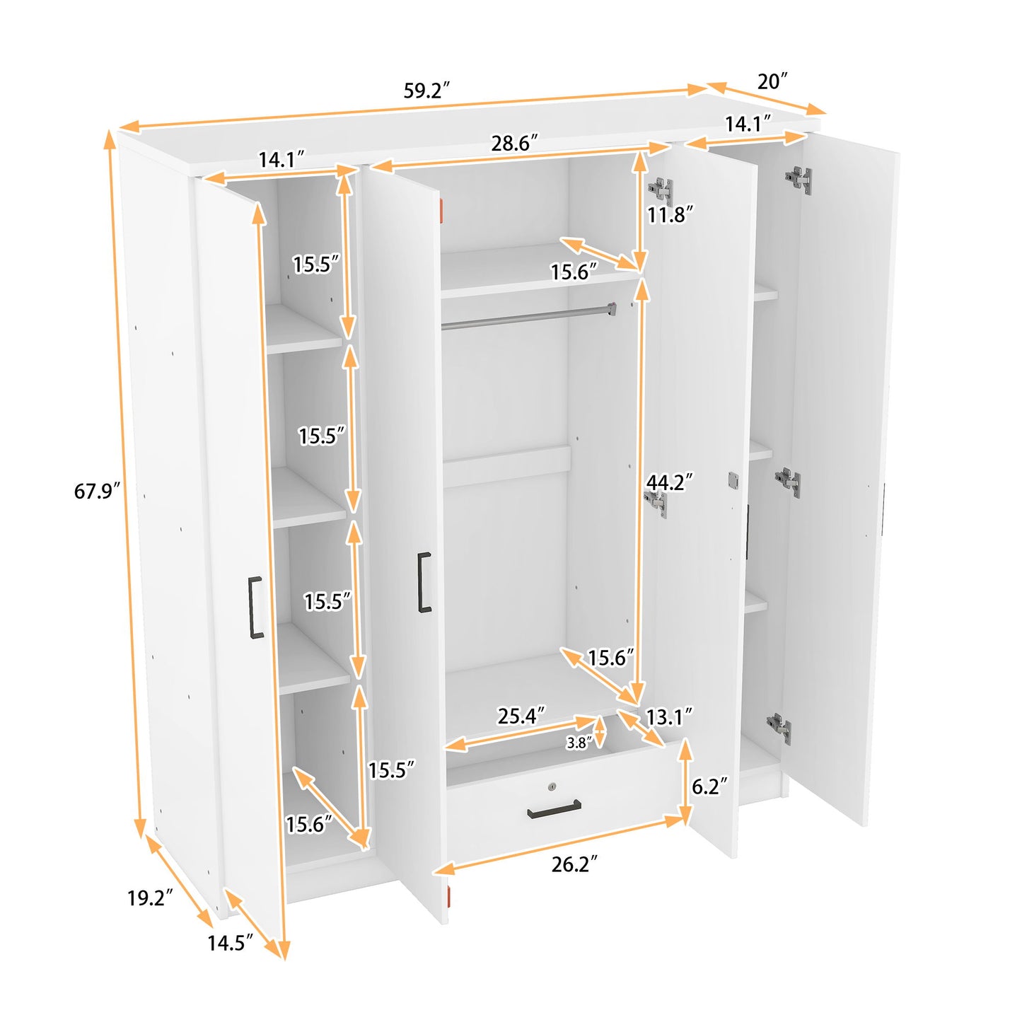 4 Door Wardrobe With 1 Drawer - White