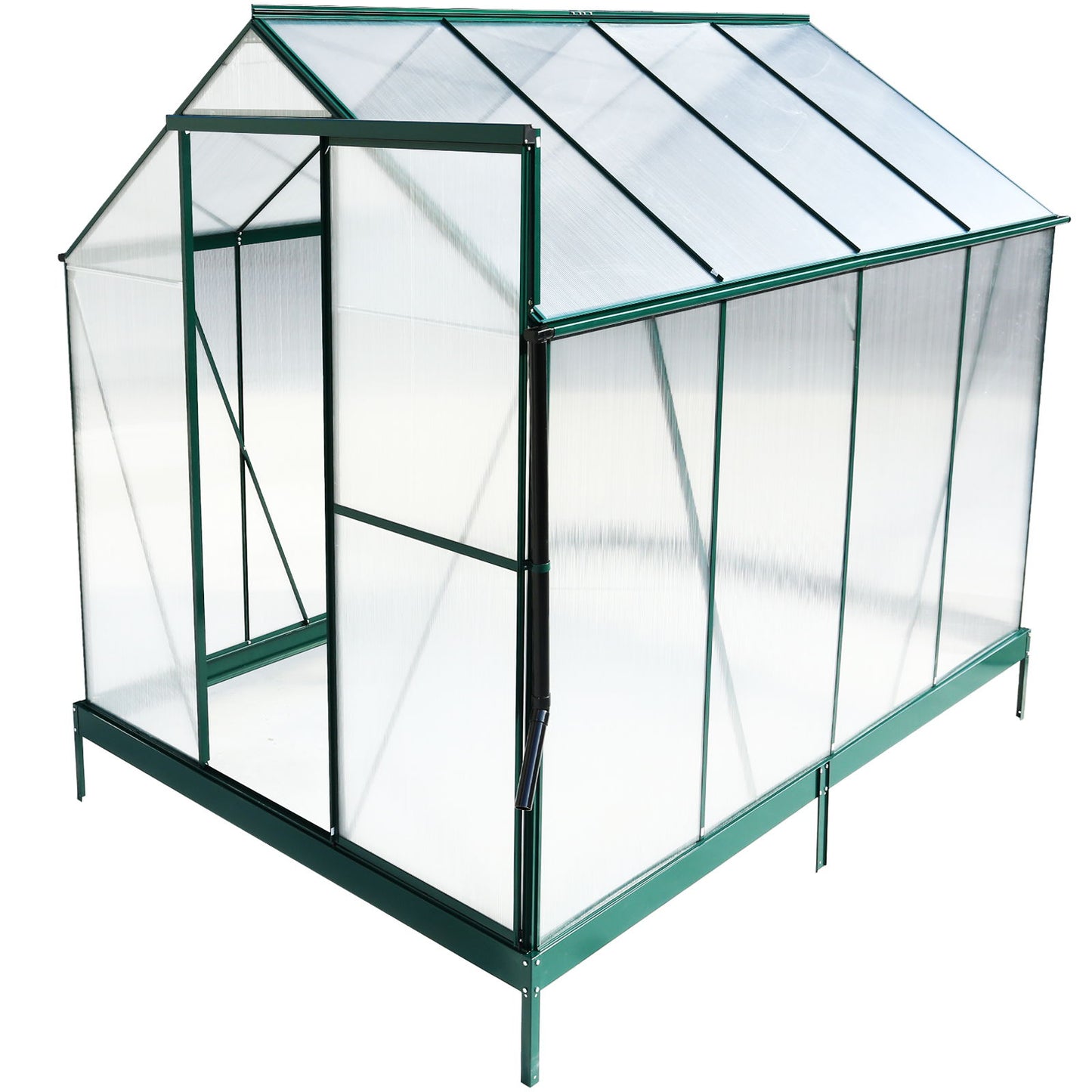 6.3'x8.2'x7' Polycarbonate Greenhouse, Heavy Duty Outdoor Aluminum Walk-In Green House Kit With Rain Gutter, Vent And Door For Backyard Garden - Green