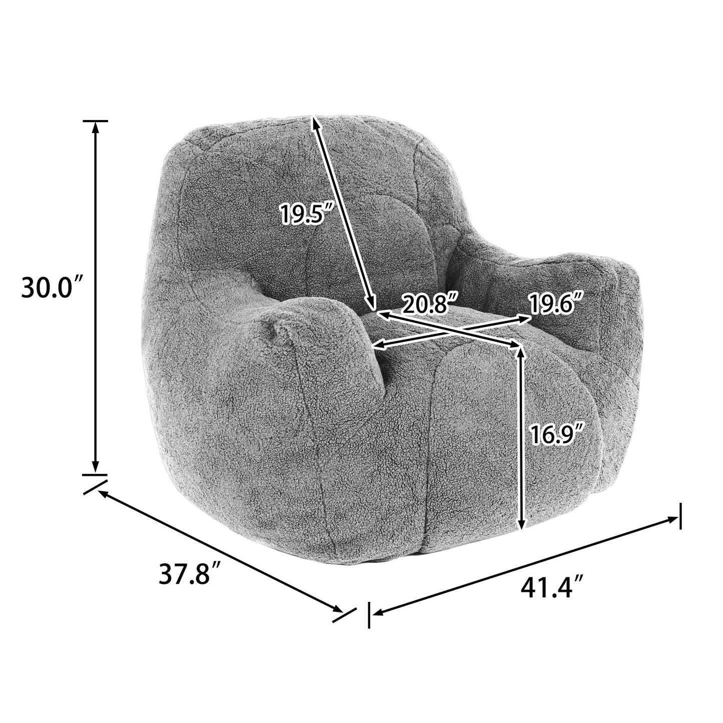 Comfy Bean Bag Chair With Filler, Tufted Memory Foam Sofa Teddy Fabric, Fluffy And Cozy Seating For Dorm, Apartment, Or Living Room - White