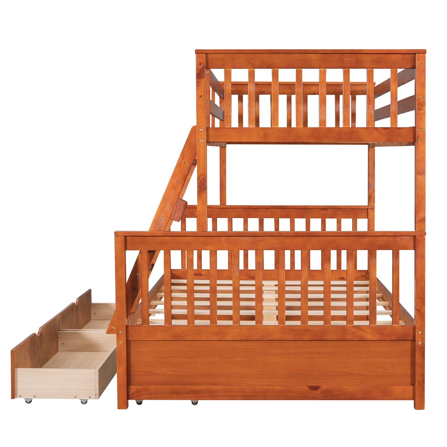 Twin Over Full Bunk Bed With Ladders And Two Storage Drawers - Walnut